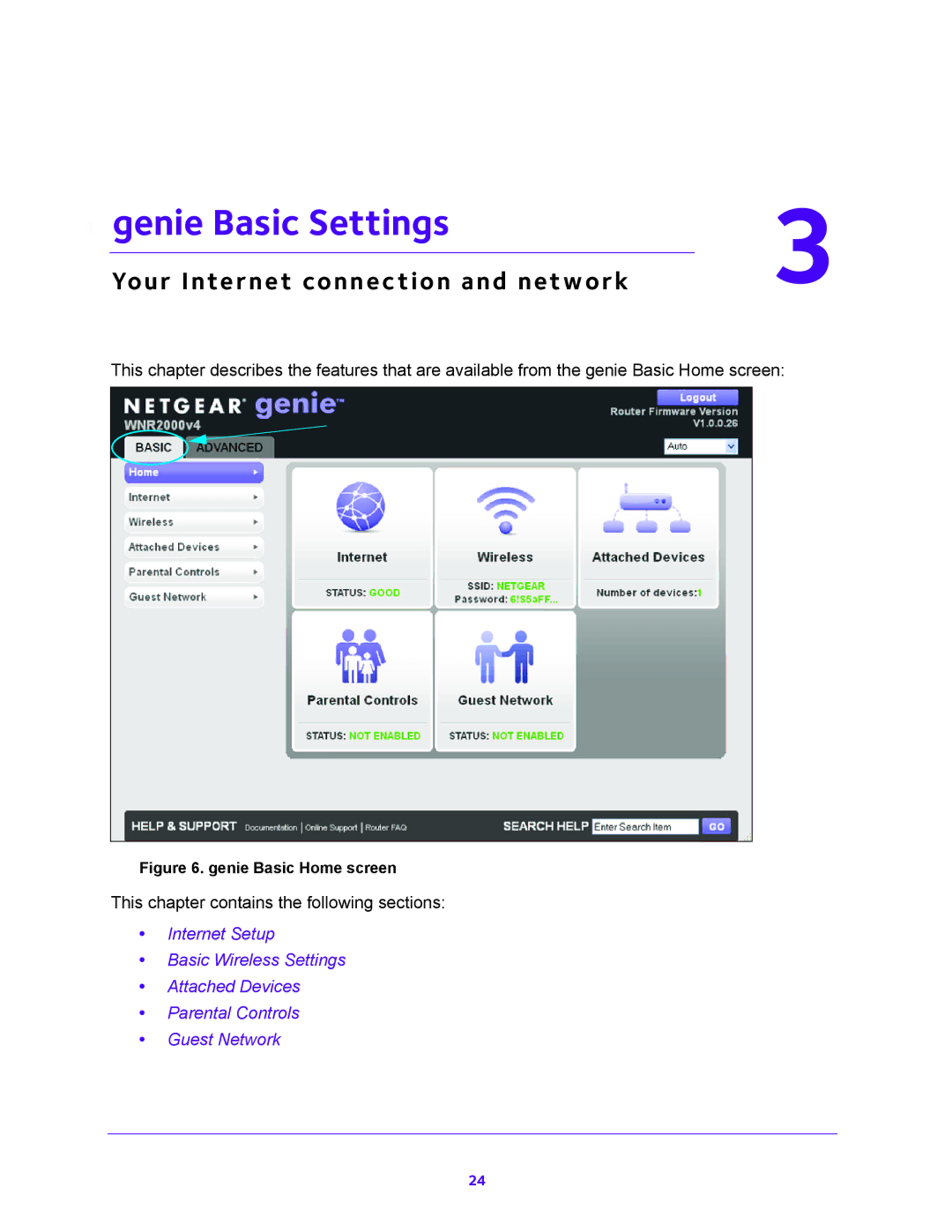 NETGEAR WNR200v4 user manual Genie Basic Settings, Your Internet connection and network 