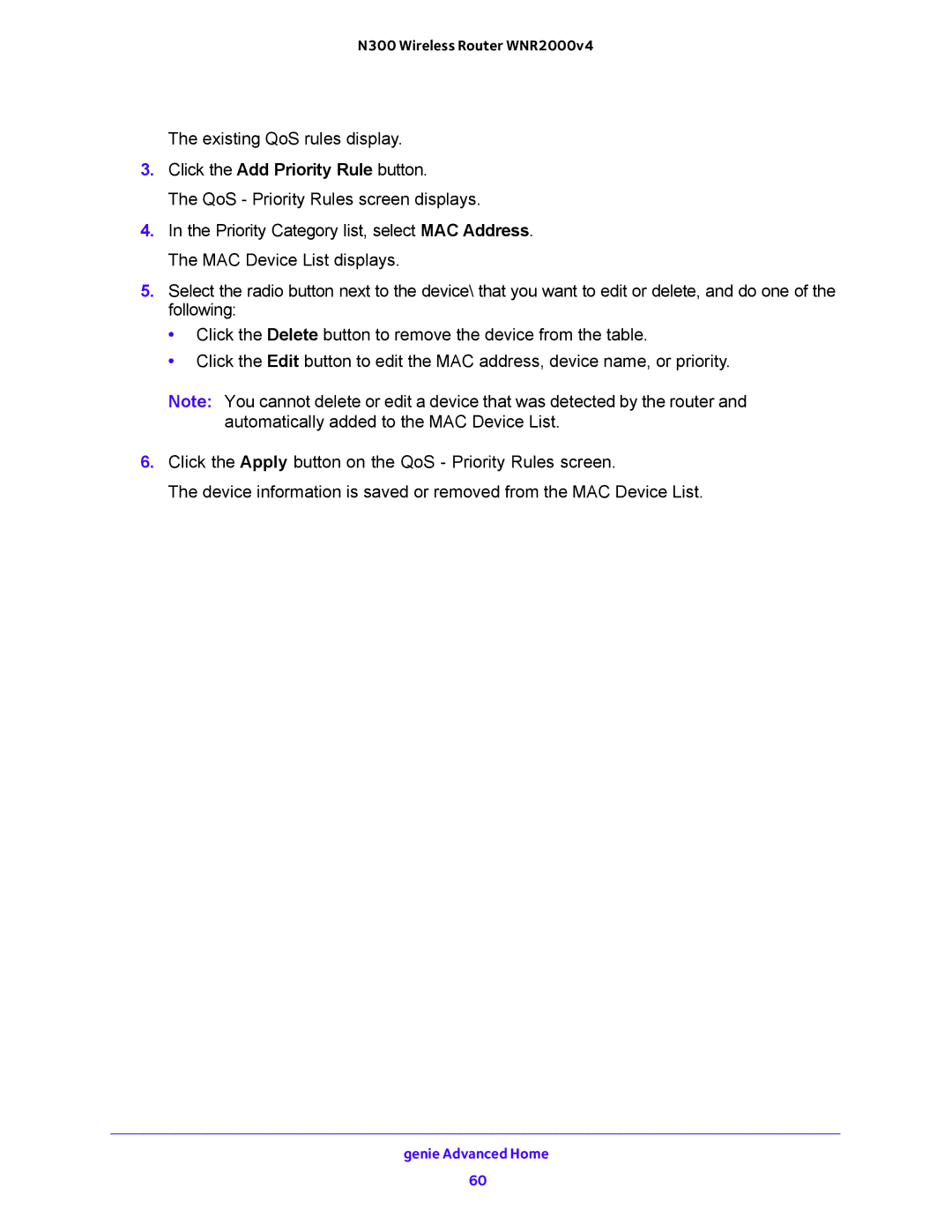 NETGEAR WNR200v4 user manual Existing QoS rules display 