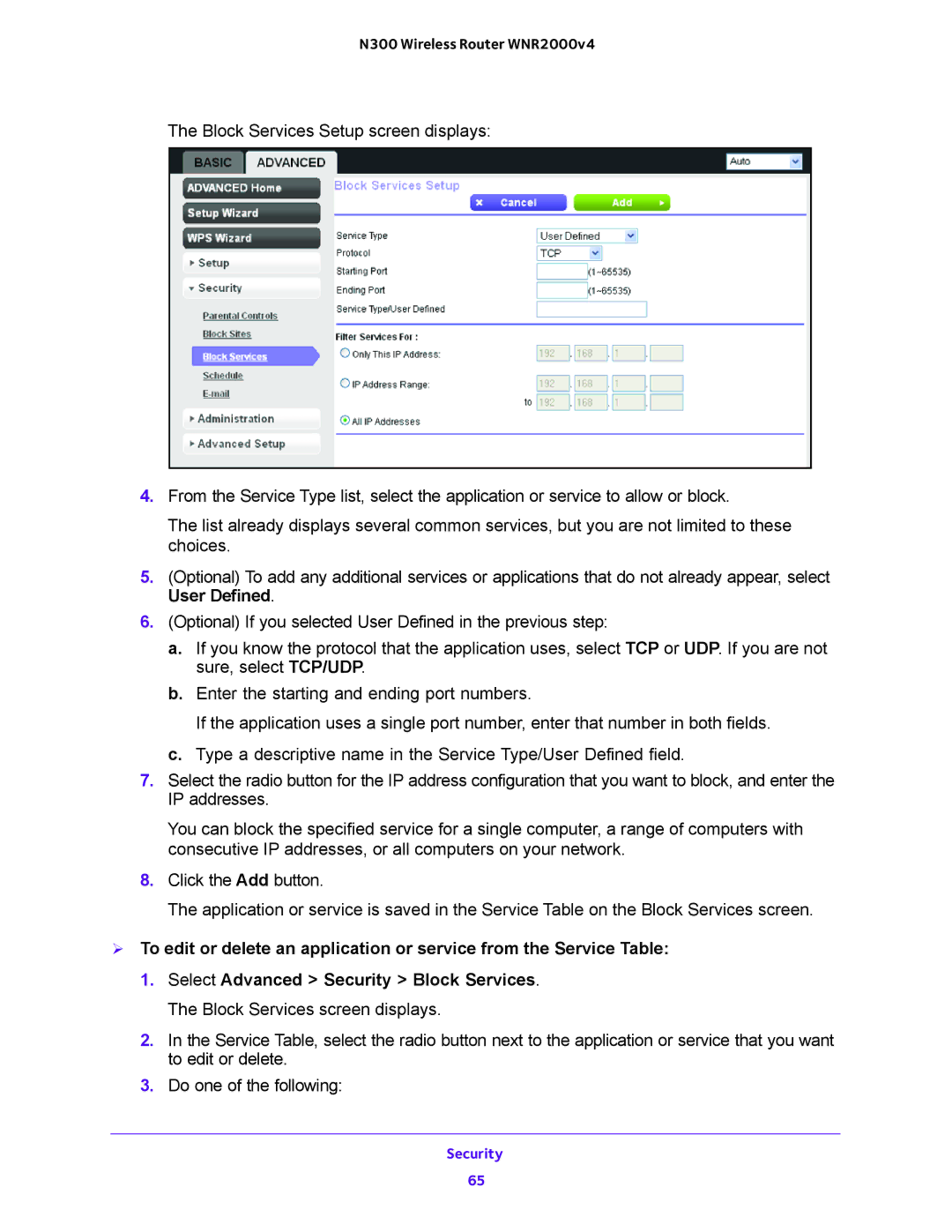 NETGEAR WNR200v4 user manual Security 