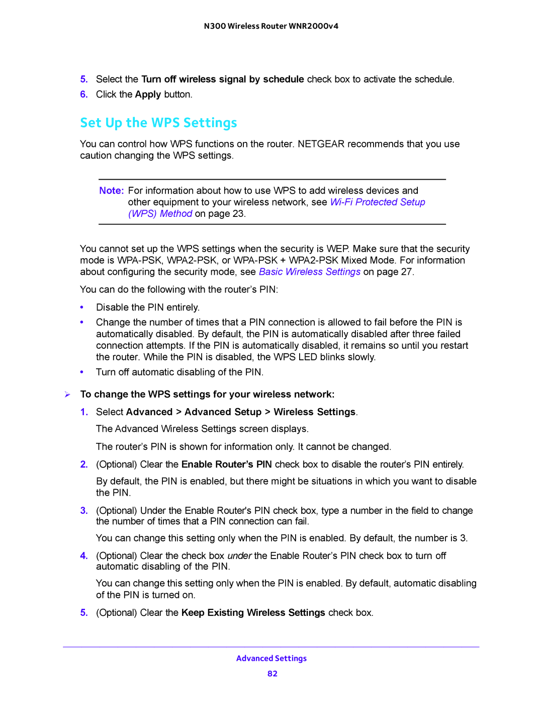 NETGEAR WNR200v4 user manual Set Up the WPS Settings,  To change the WPS settings for your wireless network 