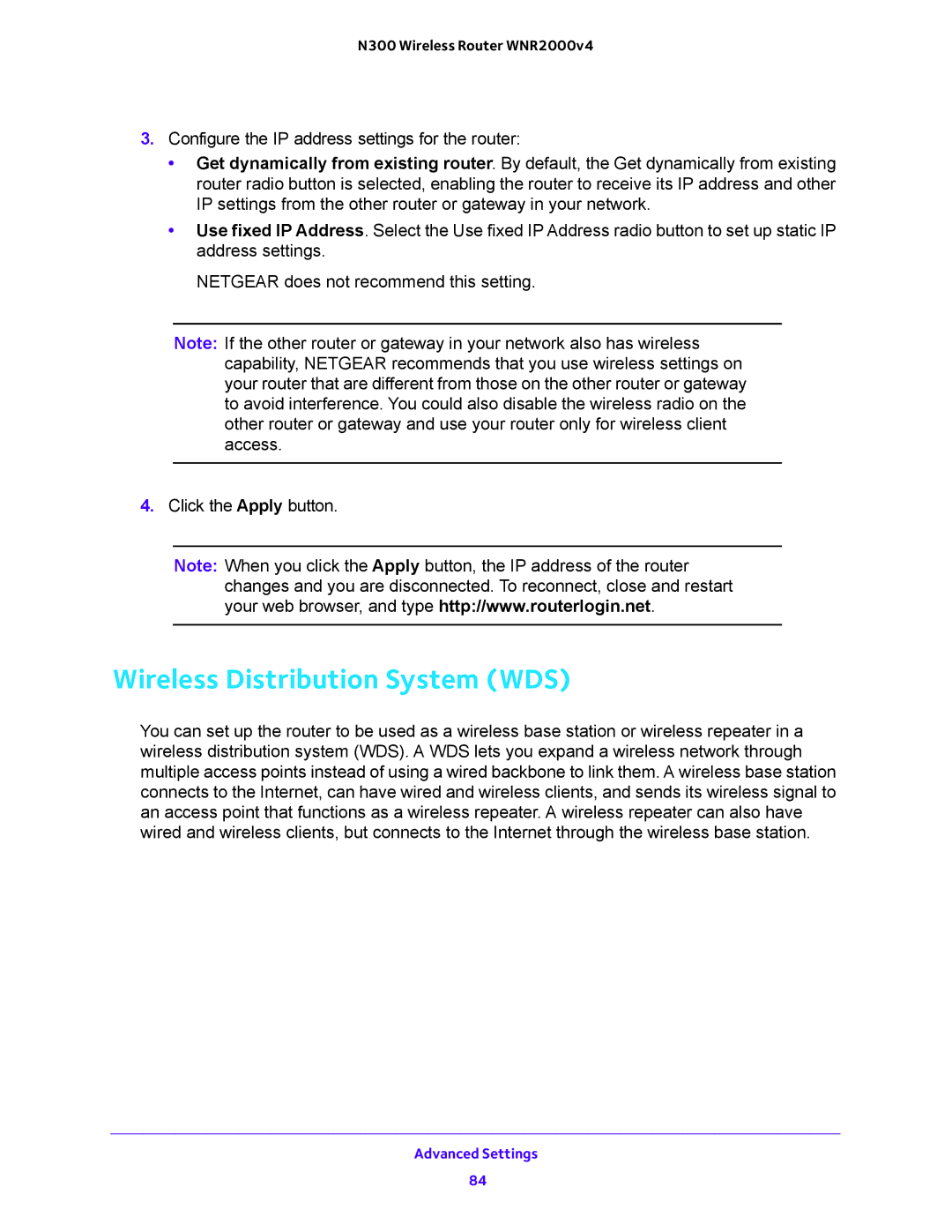 NETGEAR WNR200v4 user manual Wireless Distribution System WDS 