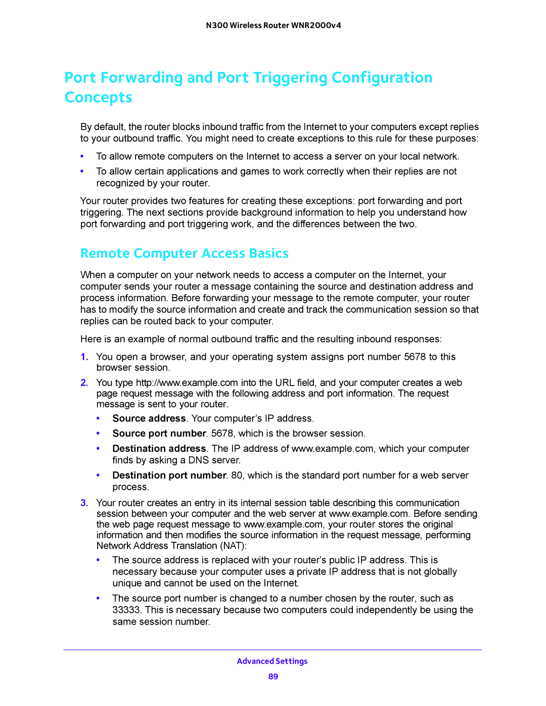 NETGEAR WNR200v4 user manual Port Forwarding and Port Triggering Configuration Concepts, Remote Computer Access Basics 