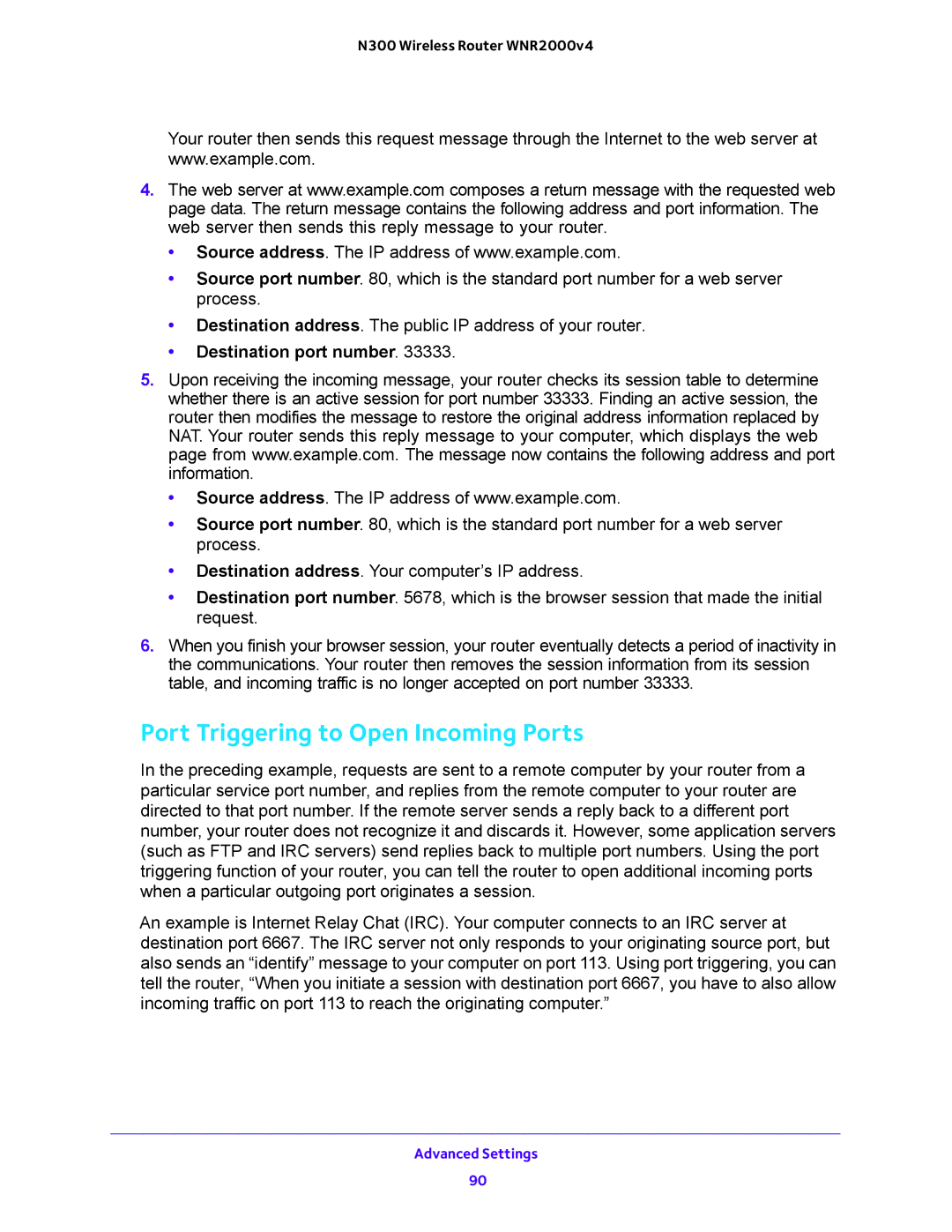 NETGEAR WNR200v4 user manual Port Triggering to Open Incoming Ports, Destination port number 