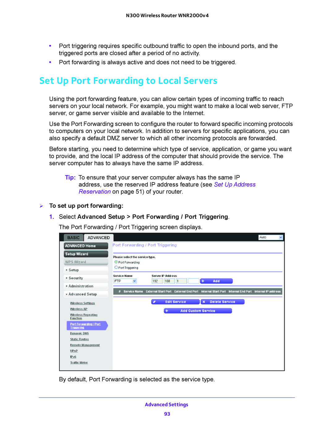 NETGEAR WNR200v4 user manual Set Up Port Forwarding to Local Servers,  To set up port forwarding 