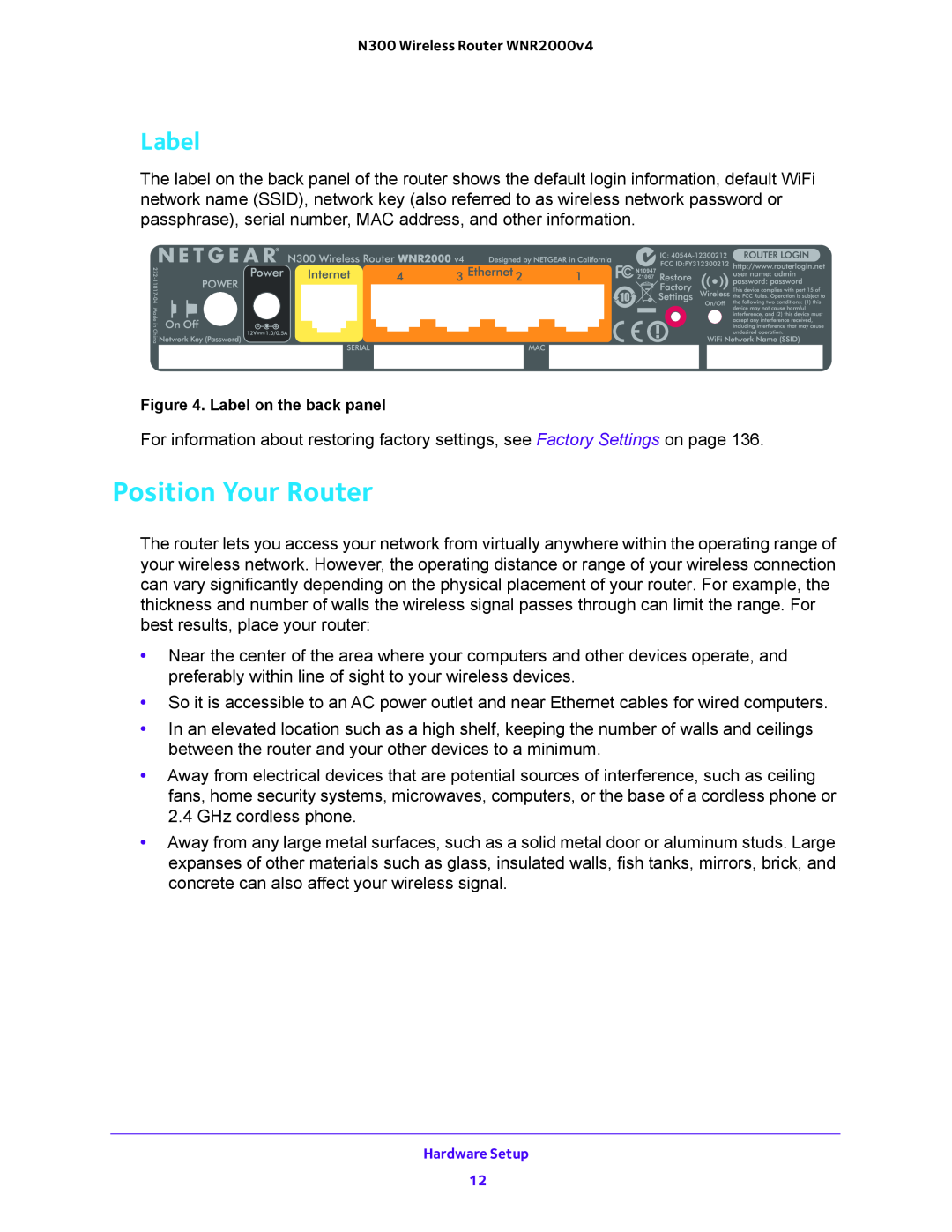 NETGEAR WNR200v4 user manual Position Your Router, Label 