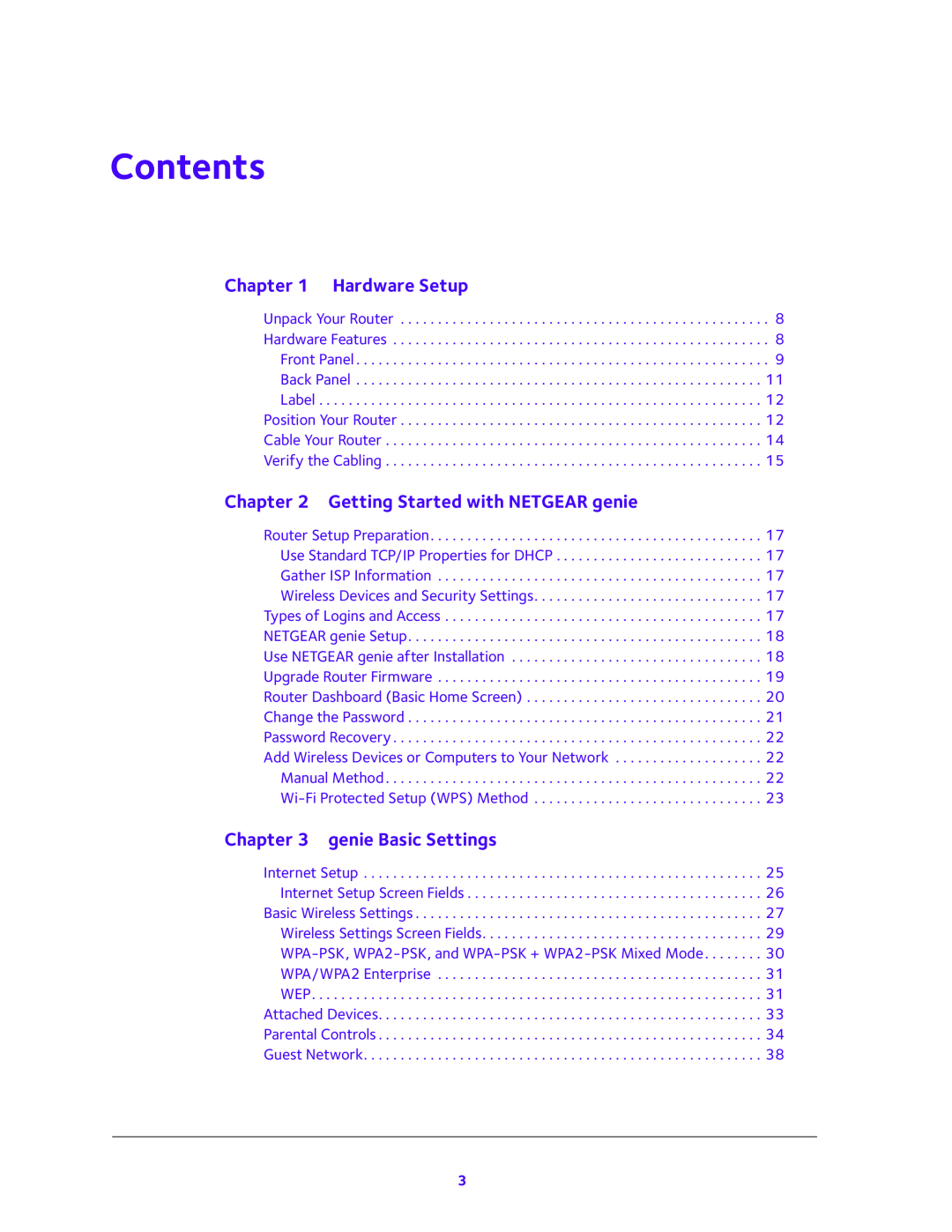 NETGEAR WNR200v4 Contents, Hardware Setup, Getting Started with NETGEAR genie, genie Basic Settings, Guest Network 