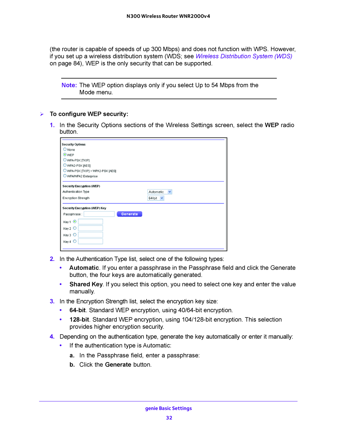 NETGEAR WNR200v4 user manual  To configure WEP security 