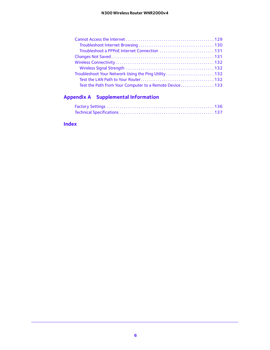 NETGEAR WNR200v4 user manual Appendix A Supplemental Information, Index, N300 Wireless Router WNR2000v4 