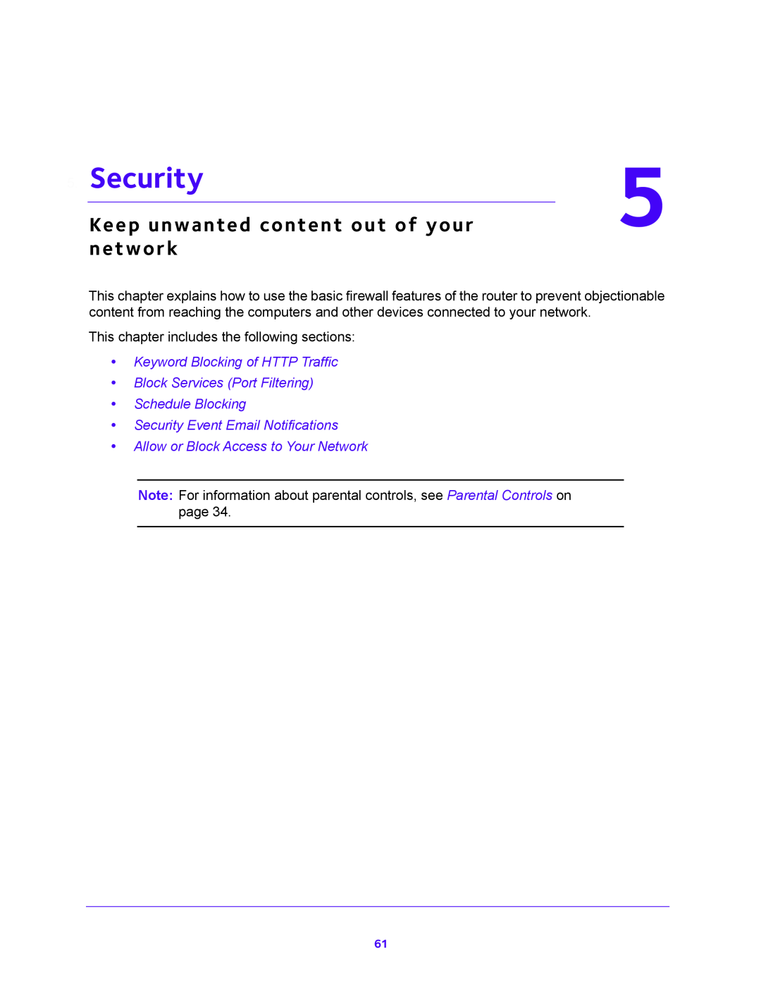 NETGEAR WNR200v4 user manual Security, Keep unwanted content out of your, network, Allow or Block Access to Your Network 