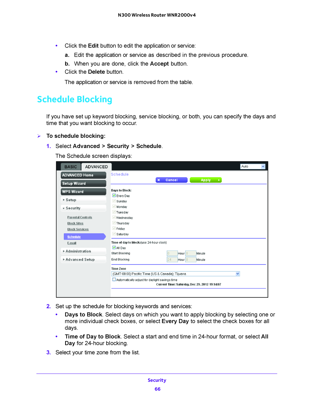 NETGEAR WNR200v4 user manual Schedule Blocking,  To schedule blocking 