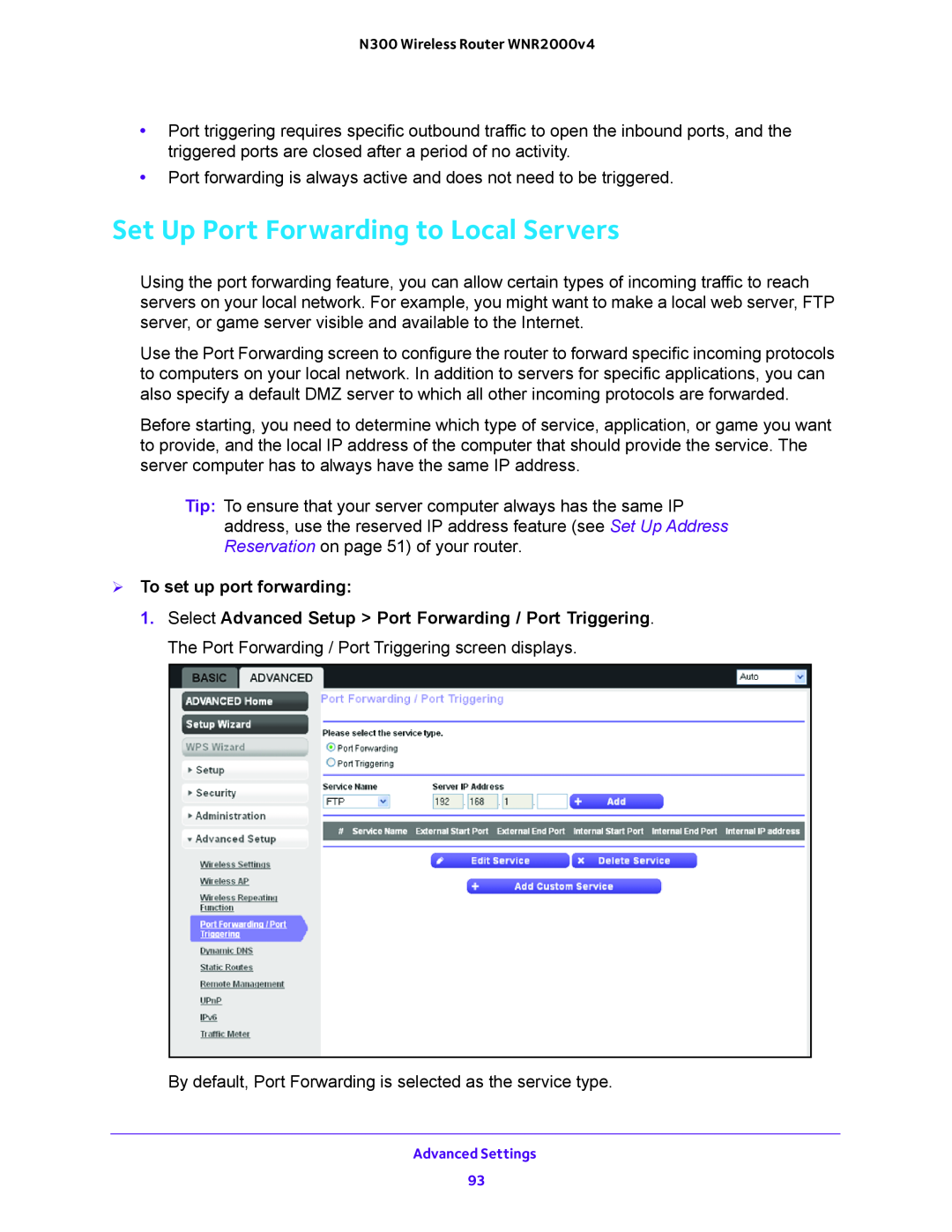 NETGEAR WNR200v4 user manual Set Up Port Forwarding to Local Servers,  To set up port forwarding 
