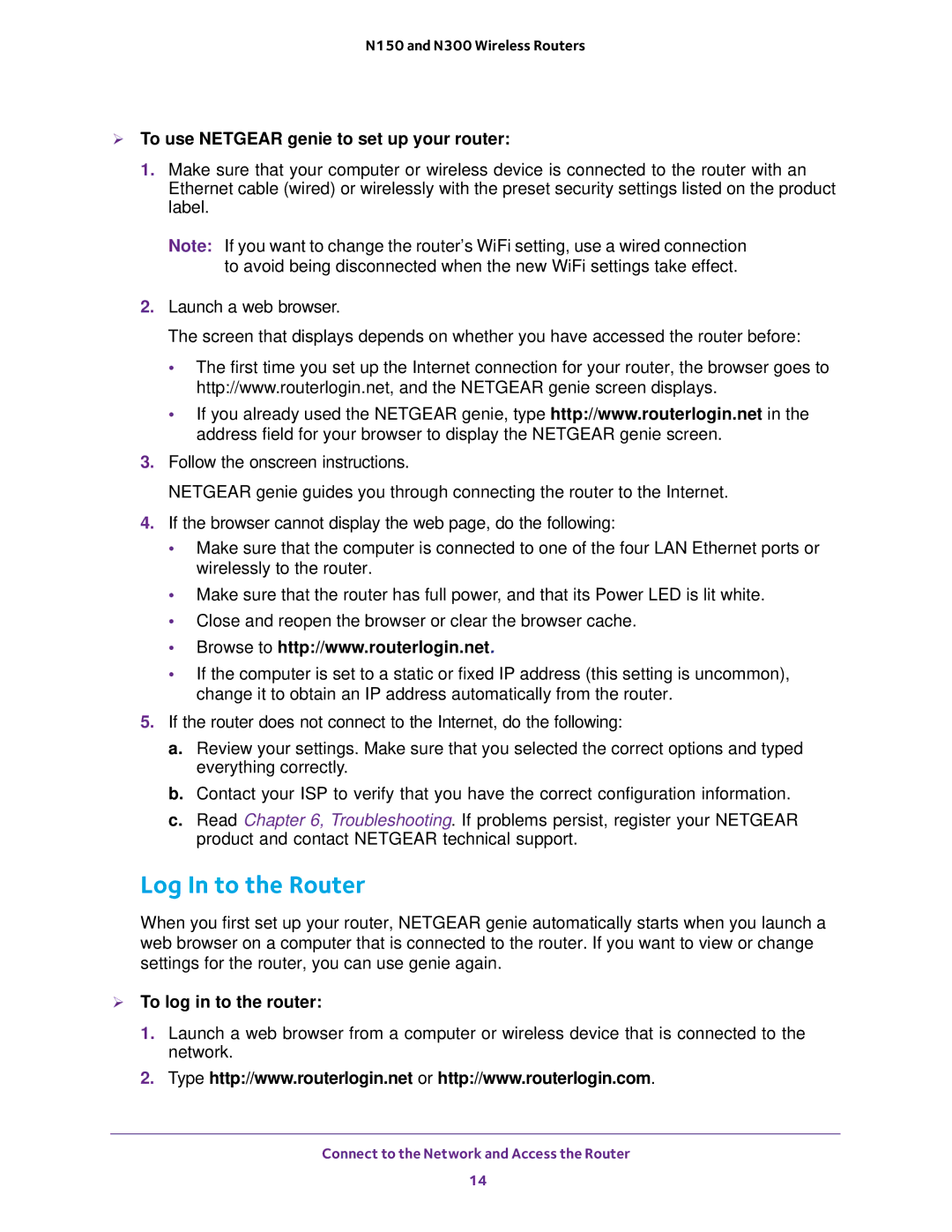 NETGEAR WNR2020, WNR618 Log In to the Router,  To use Netgear genie to set up your router,  To log in to the router 