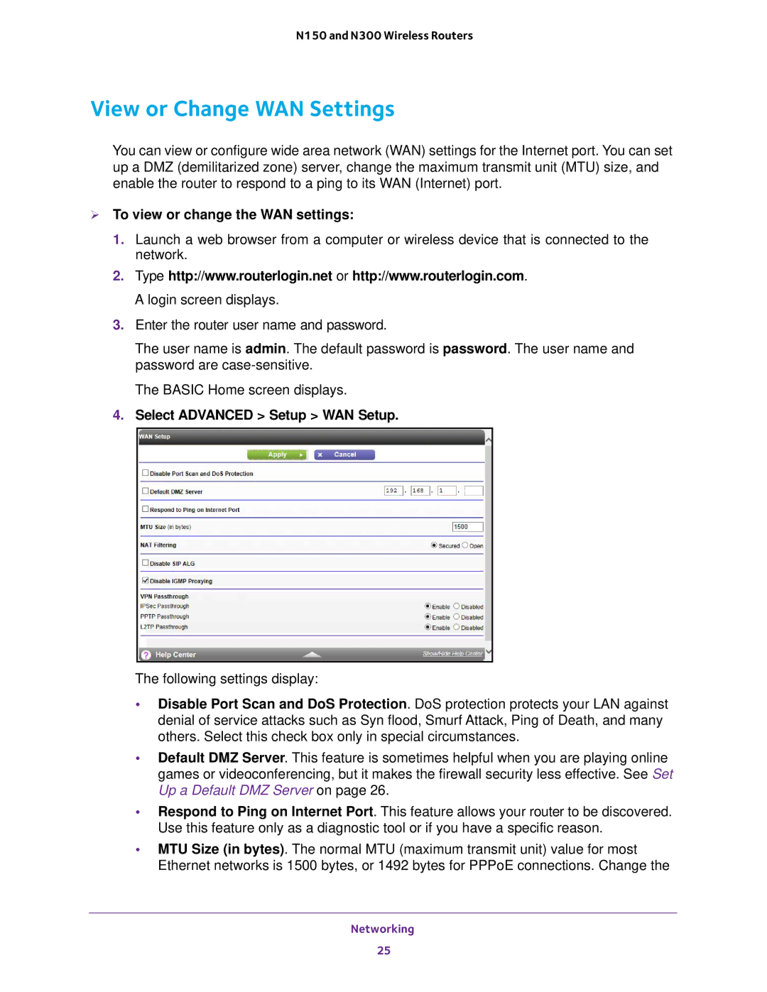 NETGEAR JWNR2010v5, WNR2020, WNR618, WNR614, JWNR2000v5 View or Change WAN Settings,  To view or change the WAN settings 