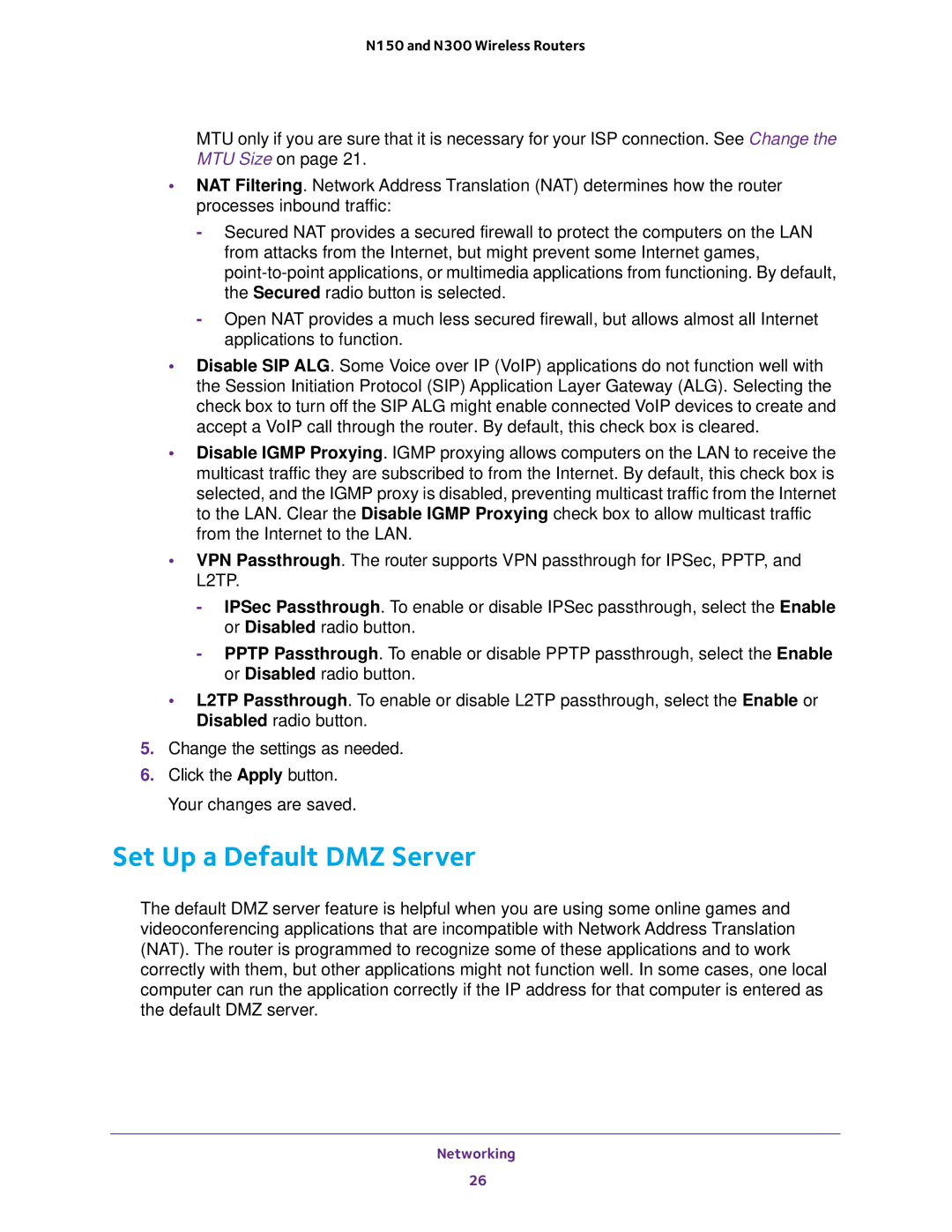 NETGEAR JWNR2000v5, WNR2020, WNR618, WNR614, JWNR2010v5, JNR1010V2 user manual Set Up a Default DMZ Server 