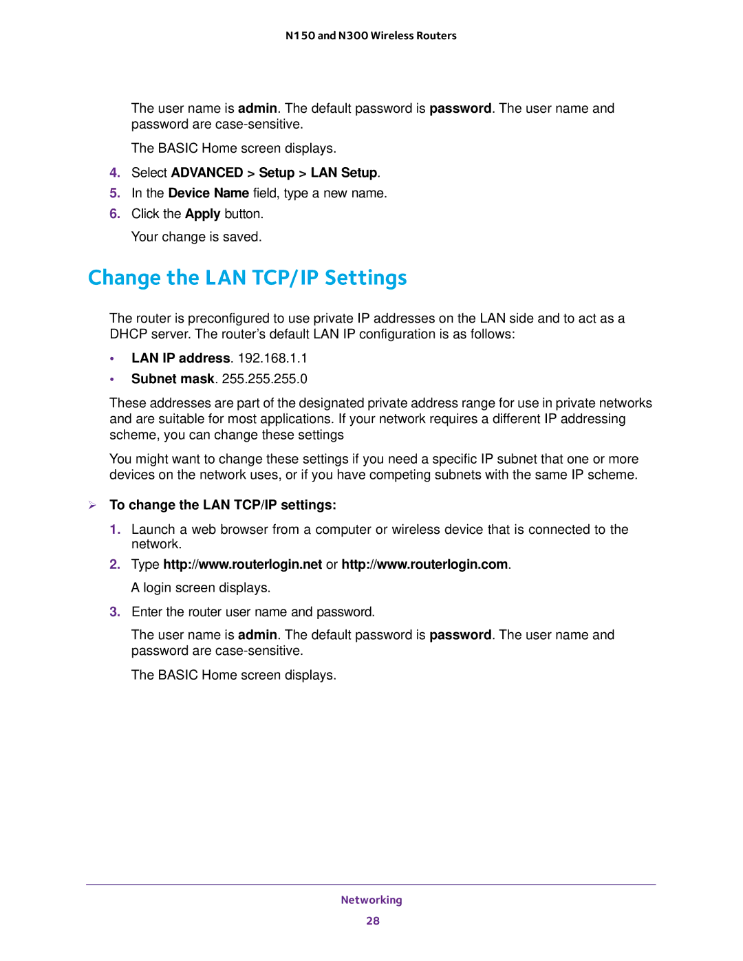 NETGEAR WNR2020, WNR618, WNR614, WNR2010 Change the LAN TCP/IP Settings, Select Advanced Setup LAN Setup, LAN IP address 