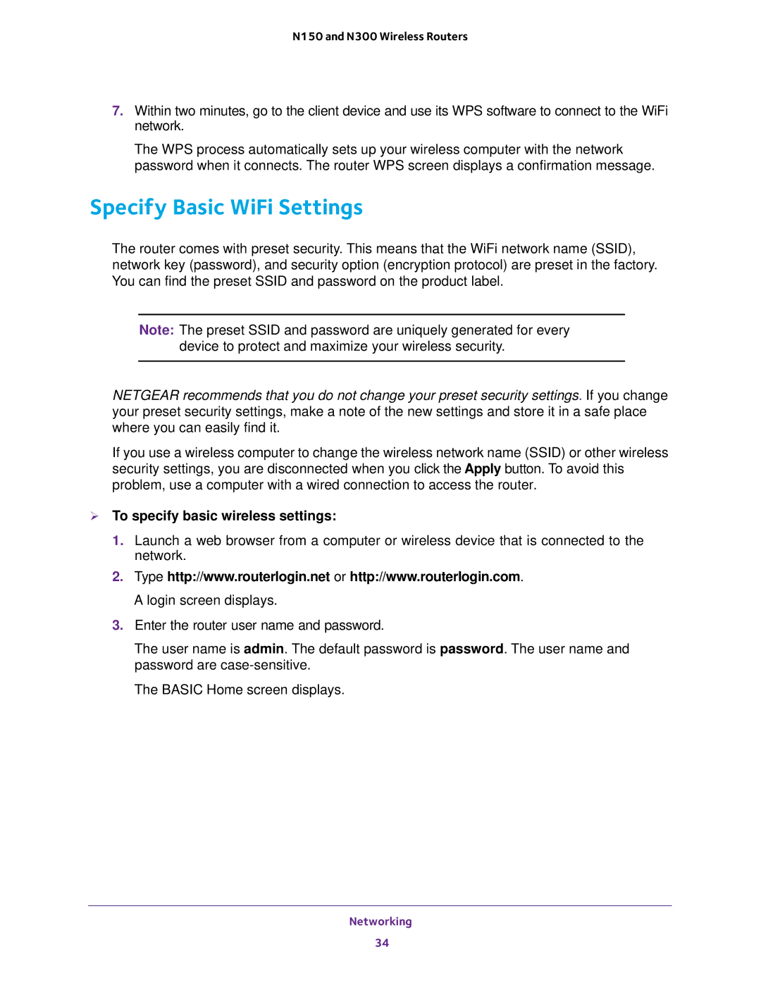 NETGEAR JNR1010V2, WNR2020, WNR618, WNR614, WNR2010 Specify Basic WiFi Settings,  To specify basic wireless settings 