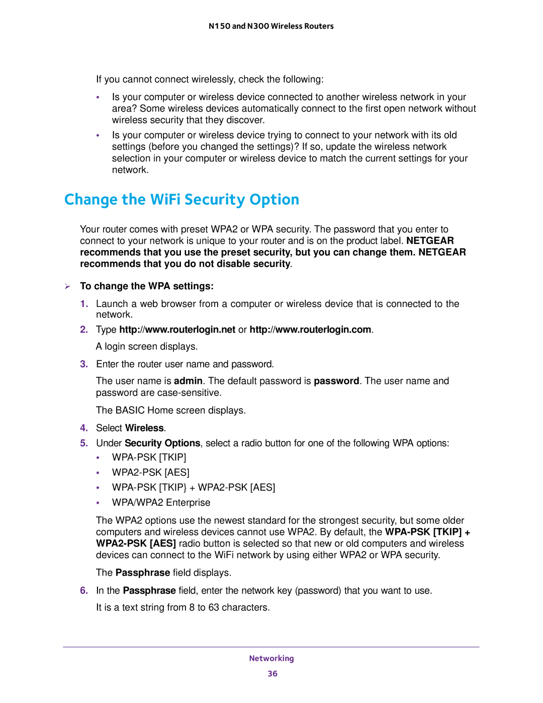 NETGEAR WNR618, WNR2020, WNR614, JWNR2010v5, JWNR2000v5 Change the WiFi Security Option,  To change the WPA settings 