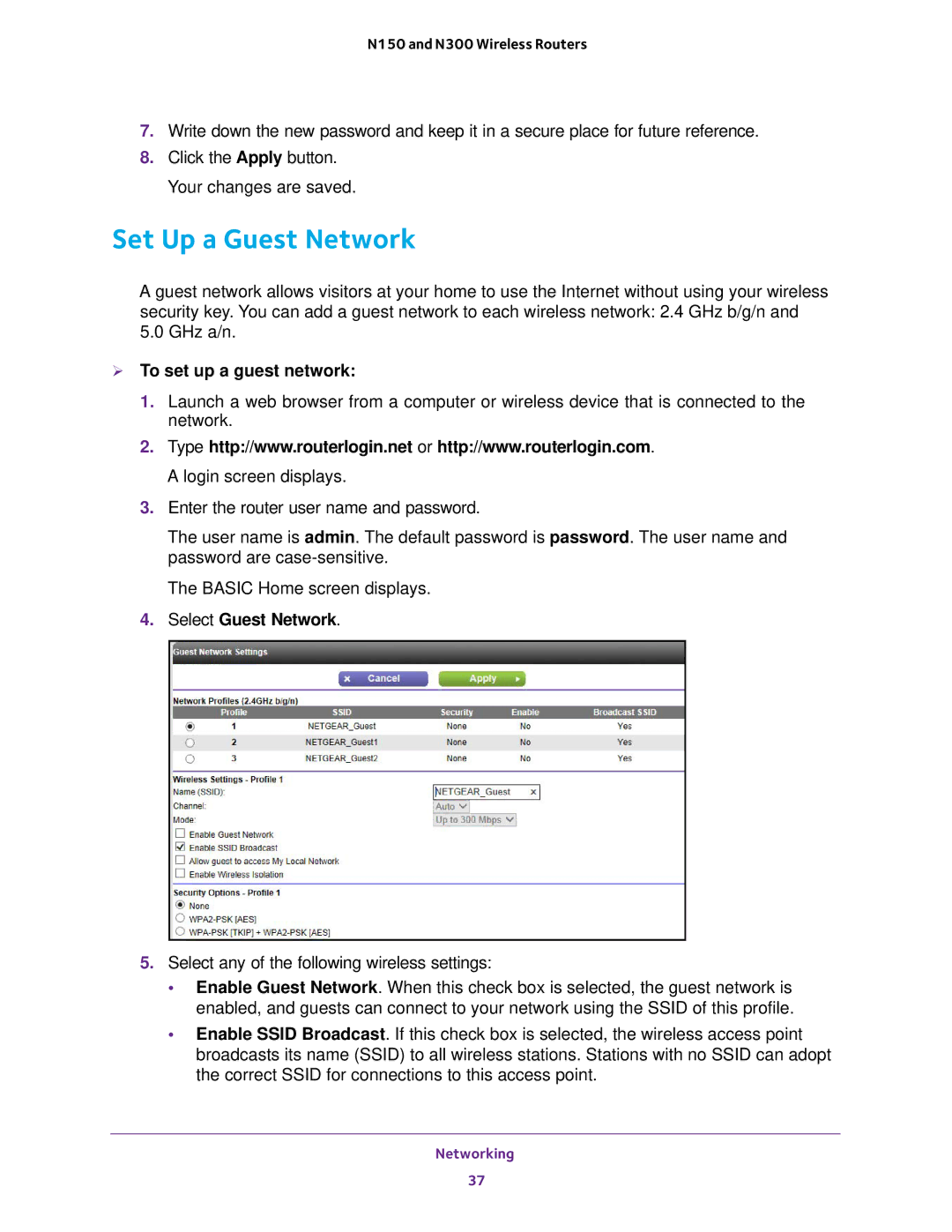 NETGEAR WNR614, WNR2020, WNR618, WNR2010, JNR1010V2 Set Up a Guest Network,  To set up a guest network, Select Guest Network 