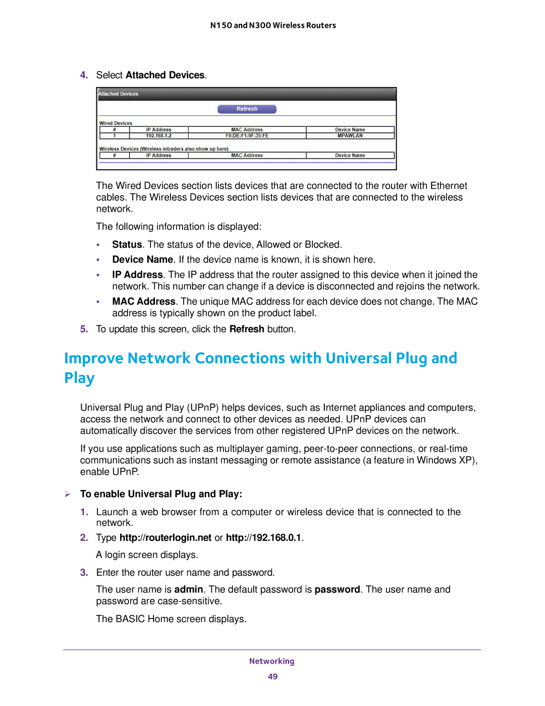 NETGEAR WNR2020, WNR618, WNR614, WNR2010 Improve Network Connections with Universal Plug and Play, Select Attached Devices 