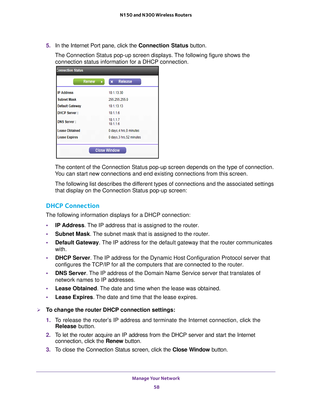 NETGEAR WNR614, WNR2020, WNR618, JWNR2010v5, JWNR2000v5 Dhcp Connection,  To change the router Dhcp connection settings 