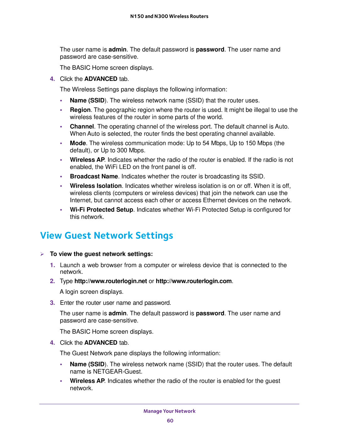 NETGEAR JWNR2010v5, WNR2020, WNR618, WNR614, JWNR2000v5 View Guest Network Settings,  To view the guest network settings 