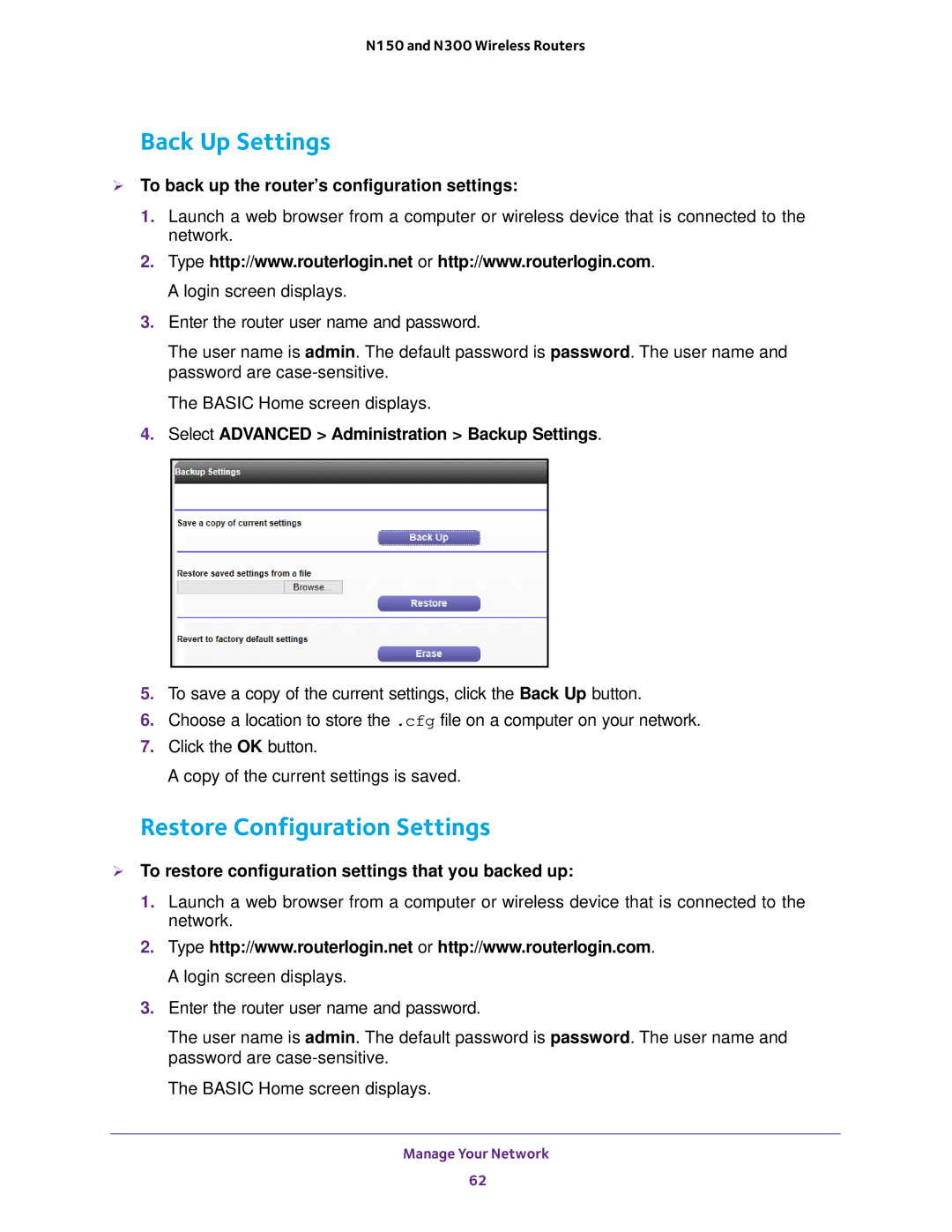 NETGEAR JNR1010V2 Back Up Settings, Restore Configuration Settings,  To back up the router’s configuration settings 