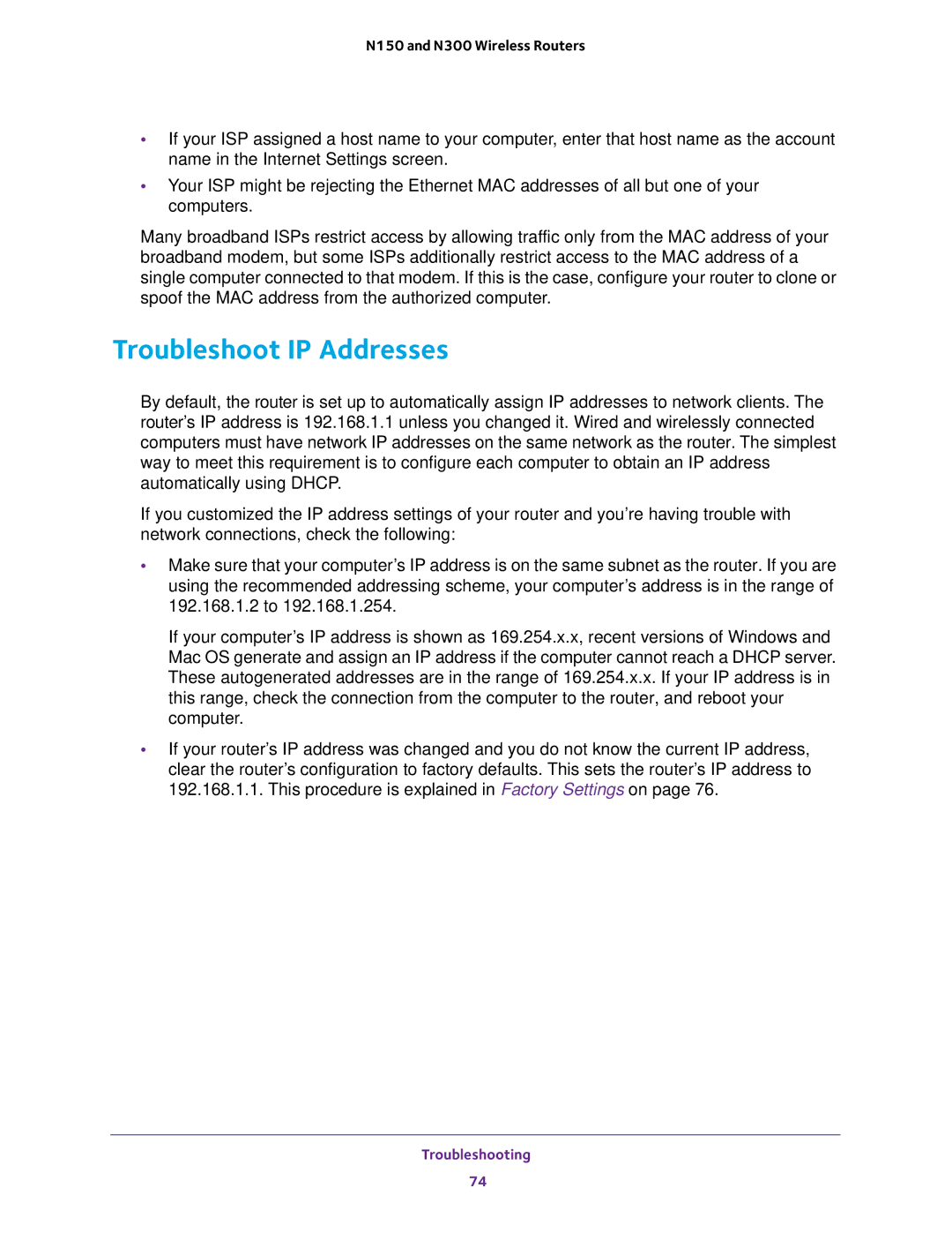 NETGEAR JWNR2010v5, WNR2020, WNR618, WNR614, JWNR2000v5, JNR1010V2 user manual Troubleshoot IP Addresses 