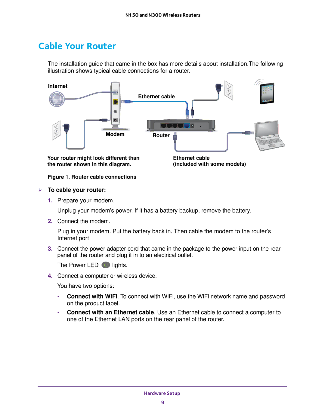 NETGEAR WNR614, WNR2020, WNR618, JWNR2010v5, JWNR2000v5, JNR1010V2 user manual Cable Your Router,  To cable your router 