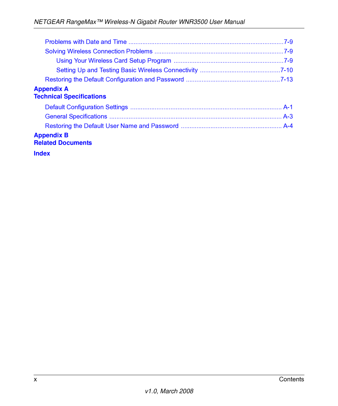 NETGEAR WNR3500 user manual Appendix B Related Documents Index 