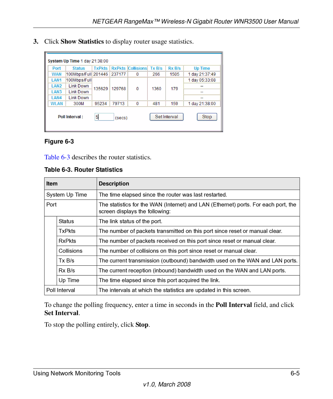 NETGEAR WNR3500 user manual Router Statistics 