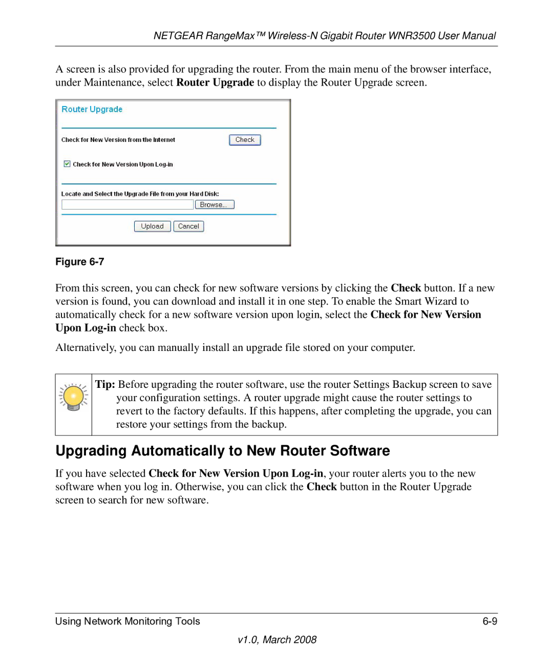 NETGEAR WNR3500 user manual Upgrading Automatically to New Router Software 