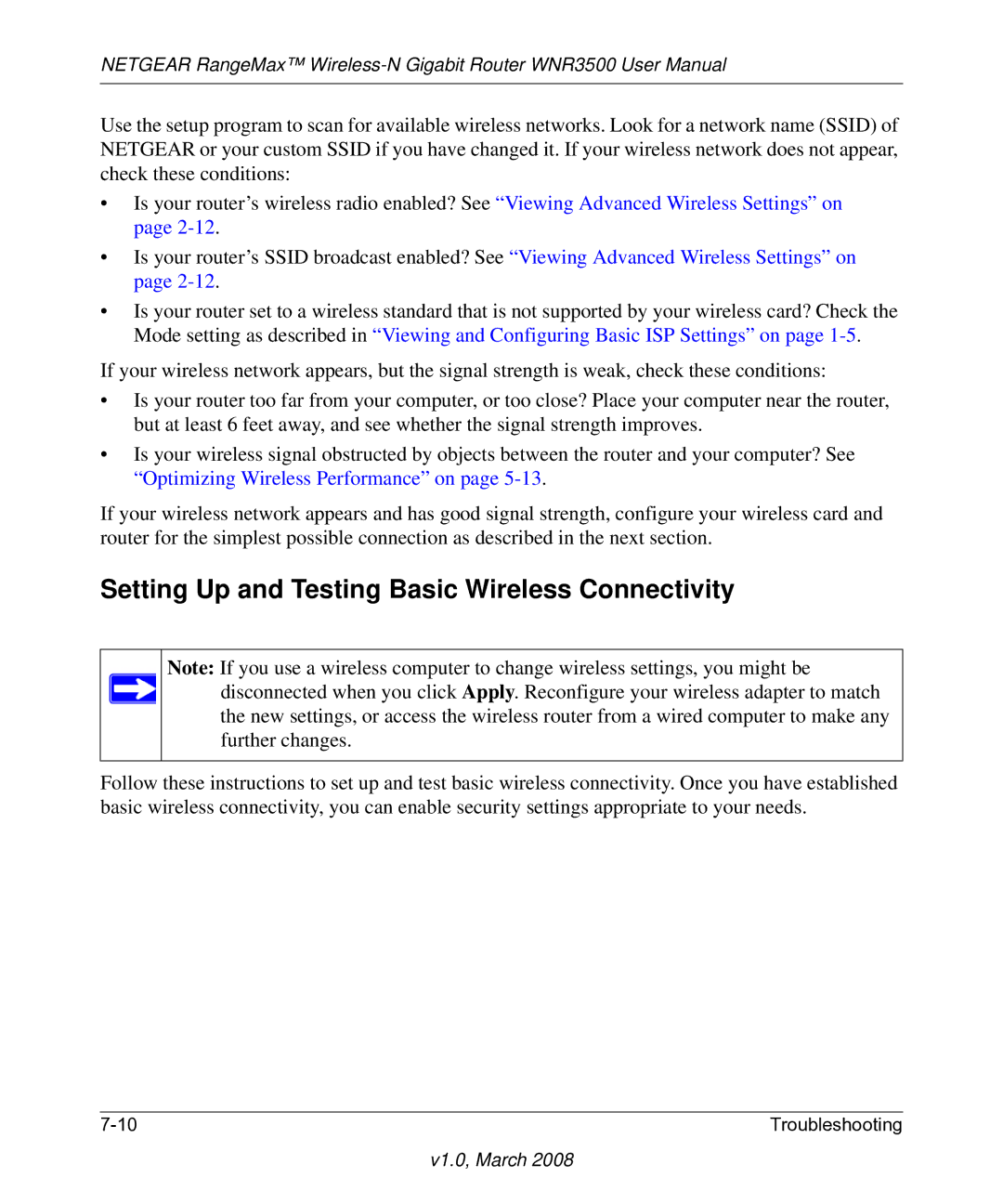 NETGEAR WNR3500 user manual Setting Up and Testing Basic Wireless Connectivity 