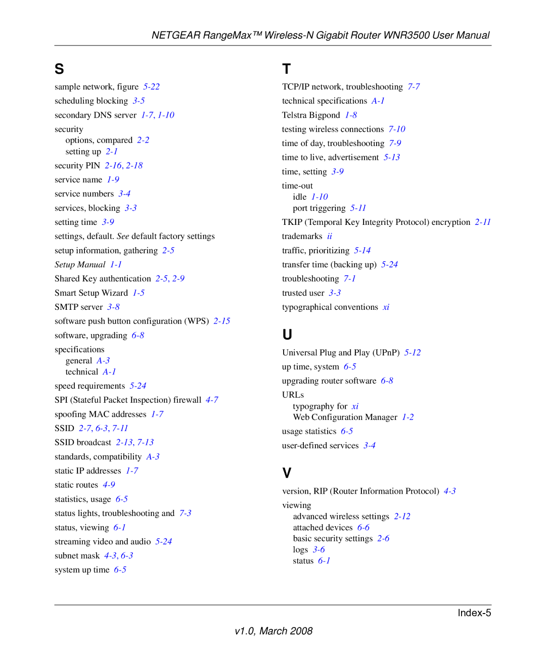 NETGEAR WNR3500 user manual Index-5 