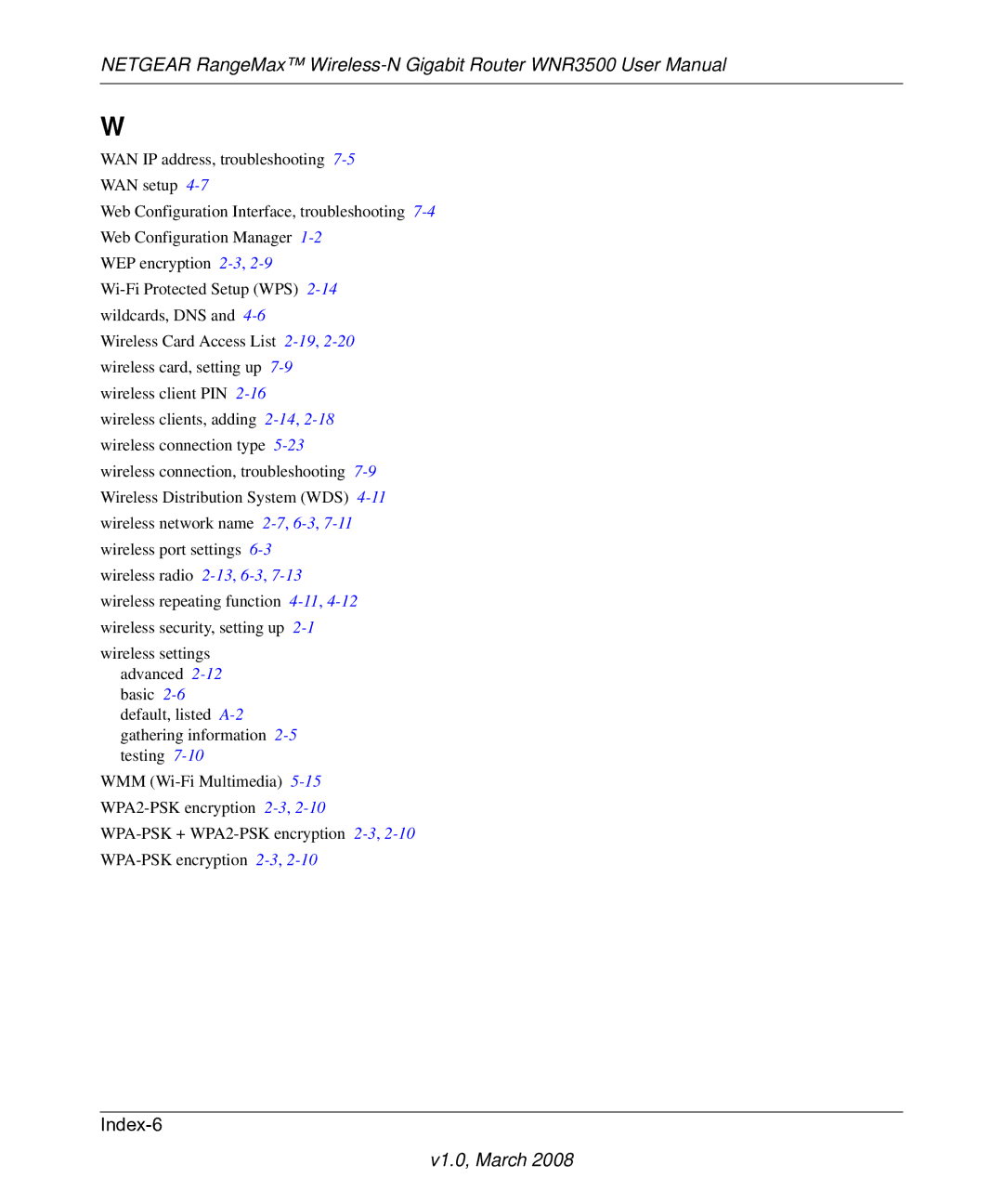 NETGEAR WNR3500 user manual Index-6 