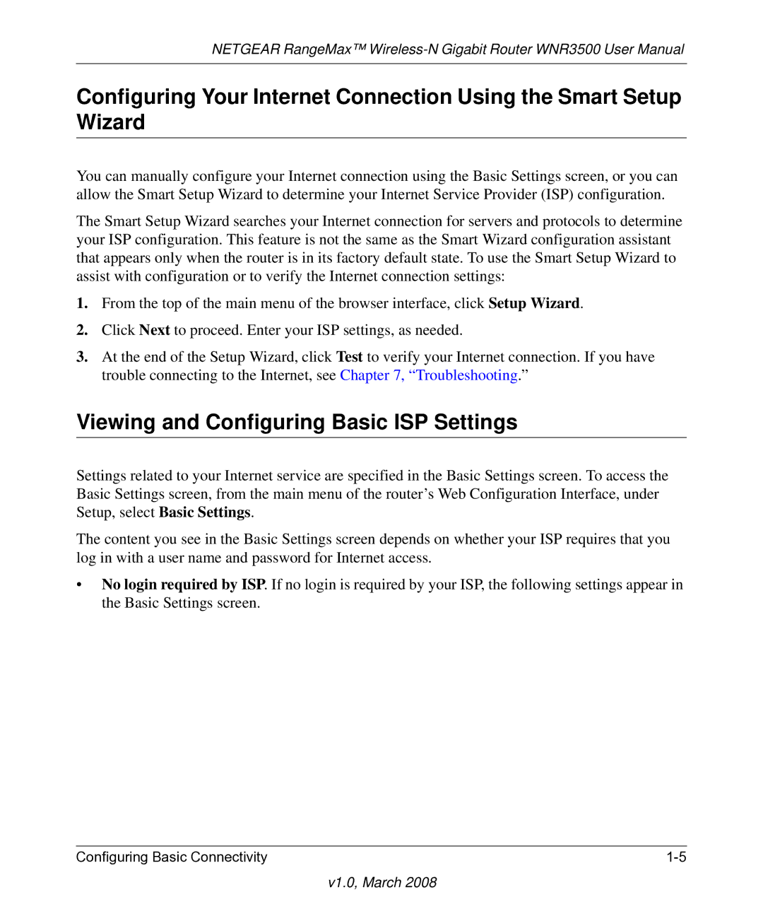 NETGEAR WNR3500 user manual Viewing and Configuring Basic ISP Settings 