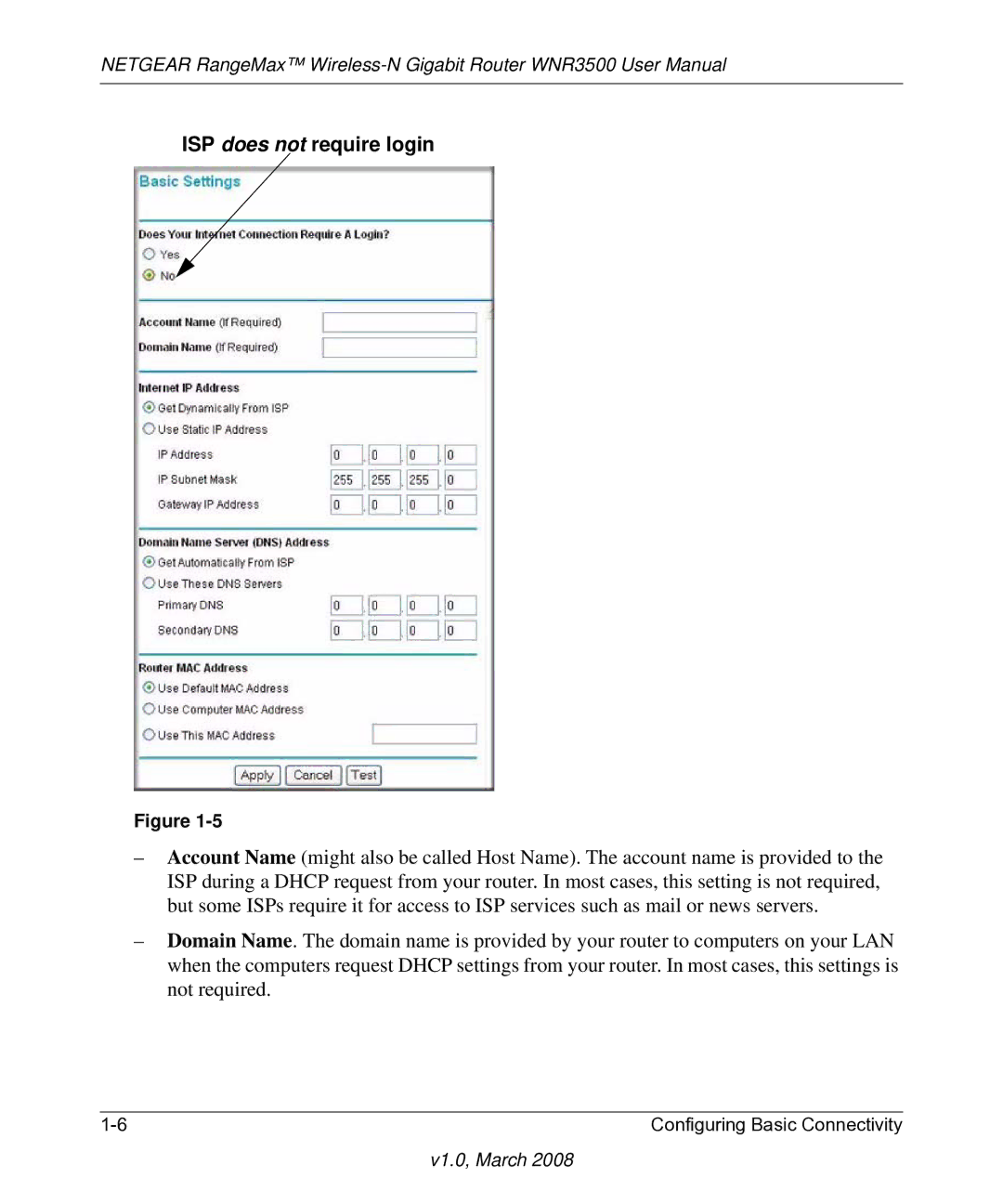 NETGEAR WNR3500 user manual ISP does not require login 