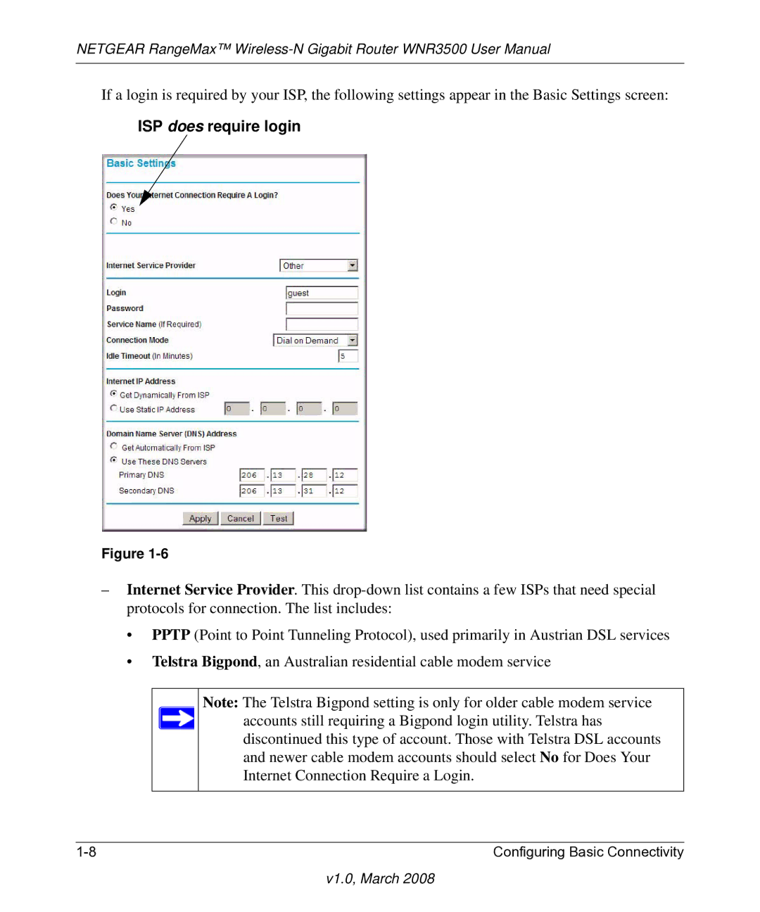 NETGEAR WNR3500 user manual ISP does require login 