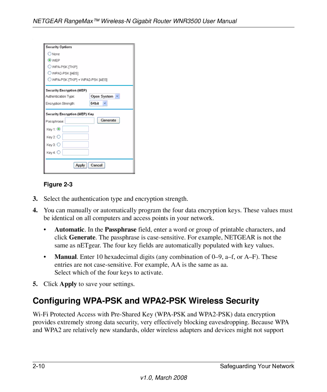 NETGEAR WNR3500 user manual Configuring WPA-PSK and WPA2-PSK Wireless Security 