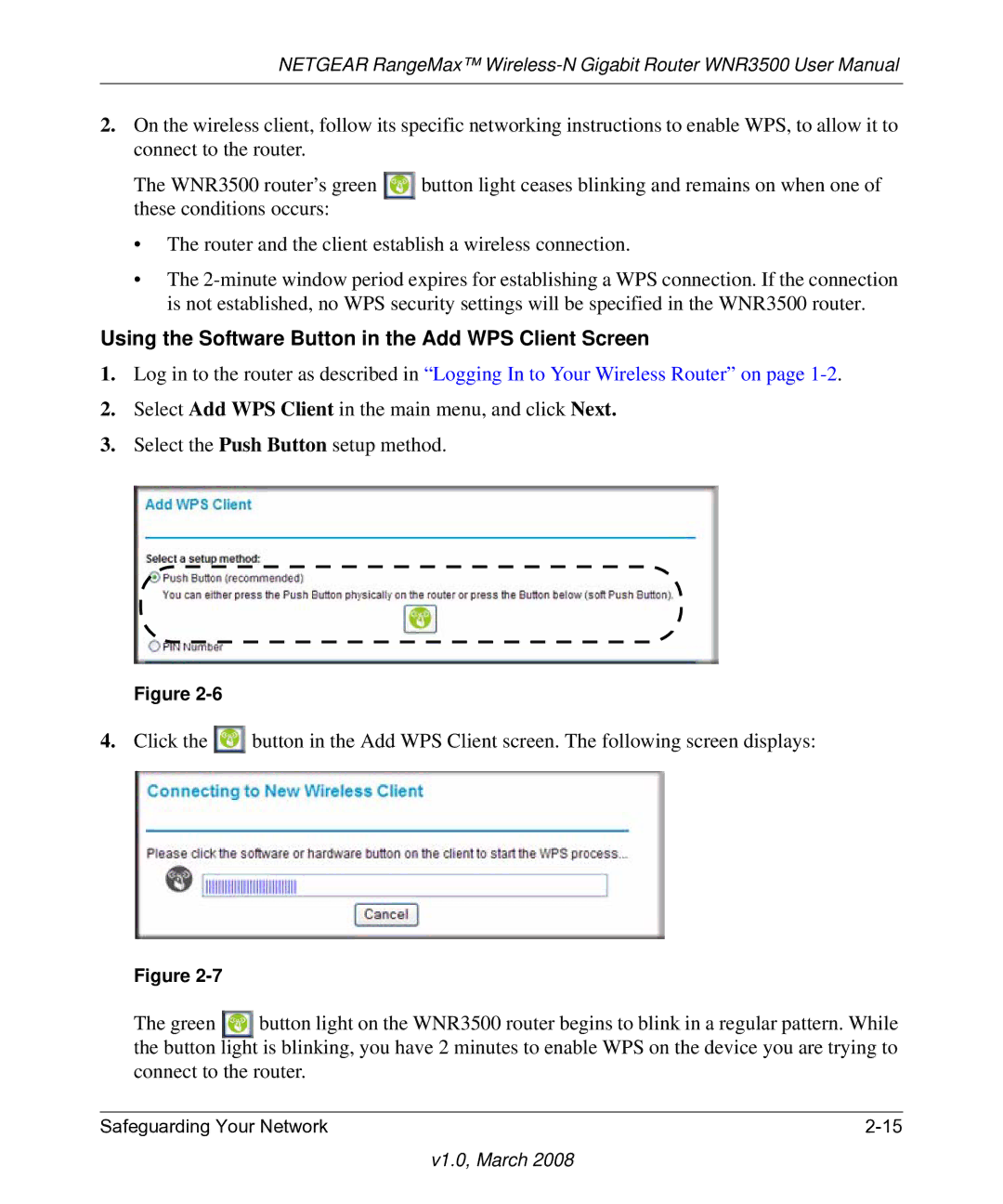 NETGEAR WNR3500 user manual Using the Software Button in the Add WPS Client Screen 