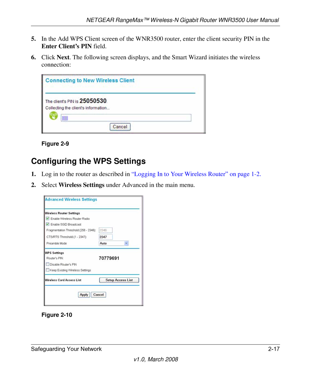 NETGEAR WNR3500 user manual Configuring the WPS Settings 