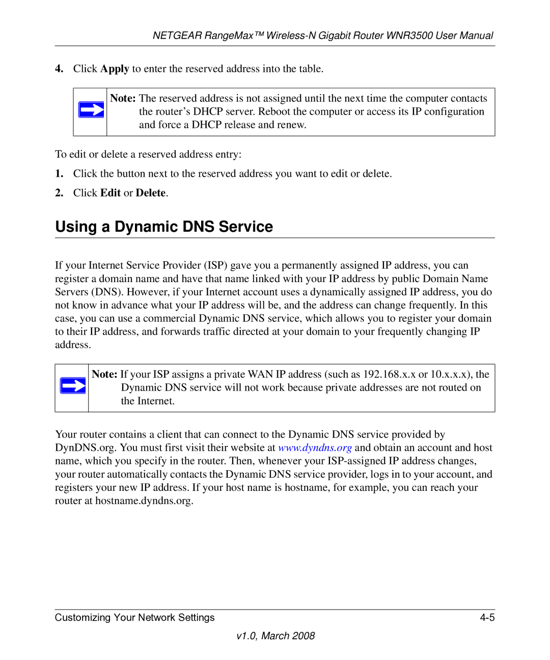 NETGEAR WNR3500 user manual Using a Dynamic DNS Service 