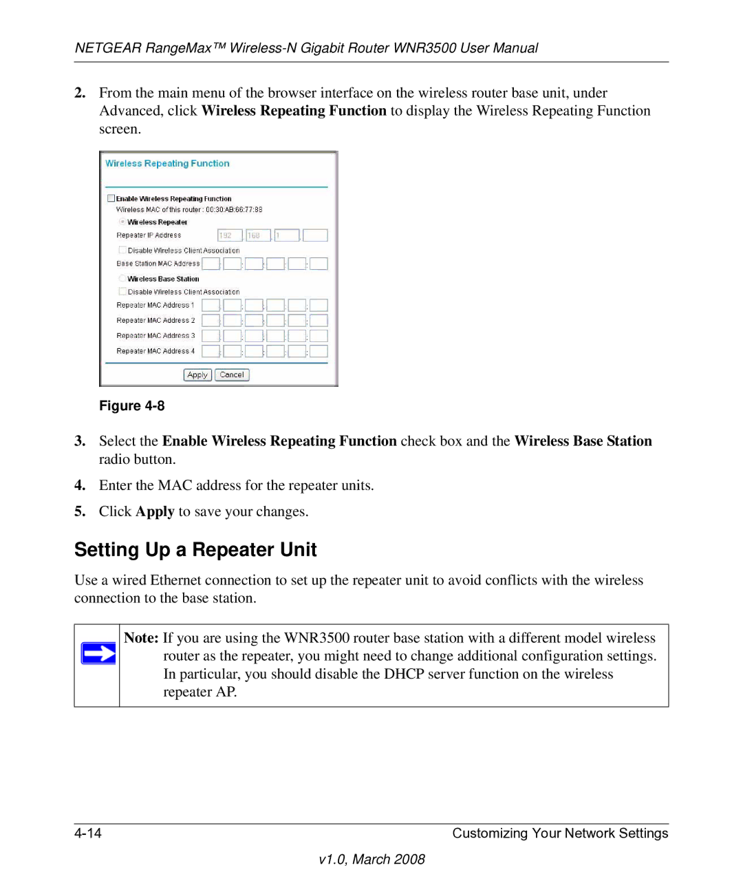 NETGEAR WNR3500 user manual Setting Up a Repeater Unit 