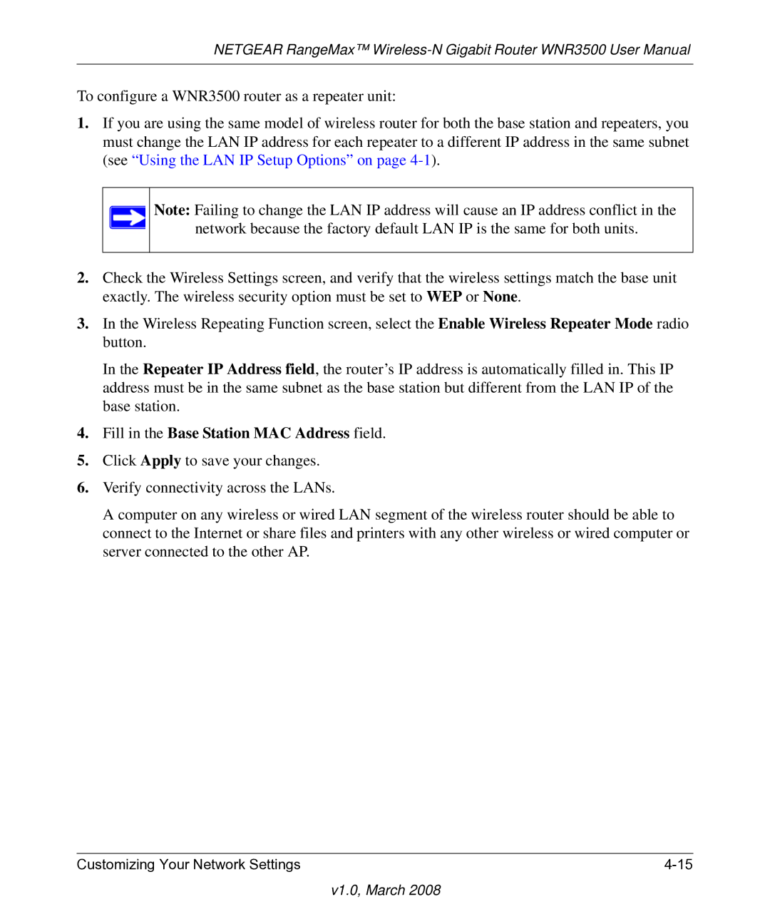 NETGEAR WNR3500 user manual Fill in the Base Station MAC Address field 