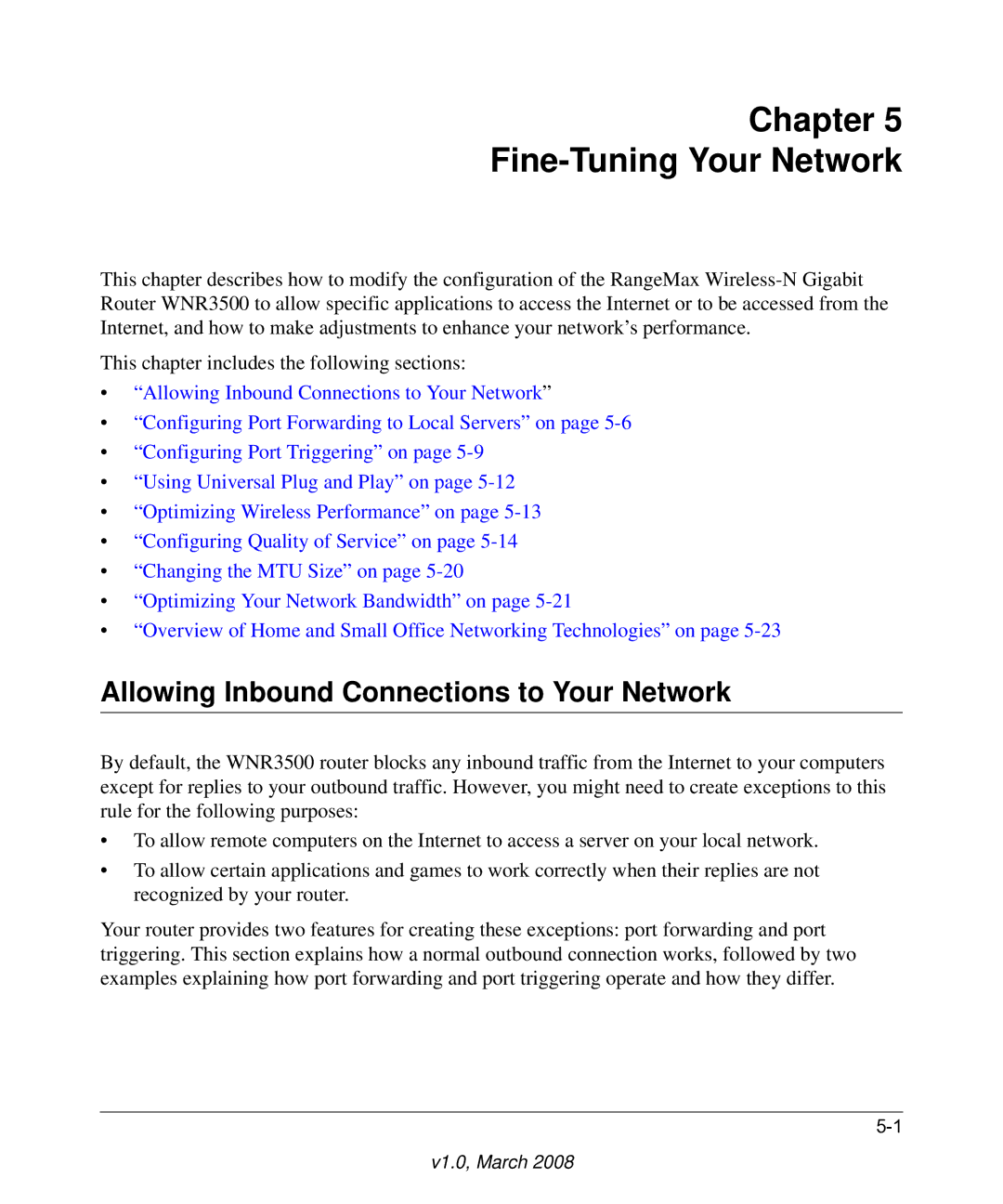 NETGEAR WNR3500 user manual Chapter Fine-Tuning Your Network, Allowing Inbound Connections to Your Network 