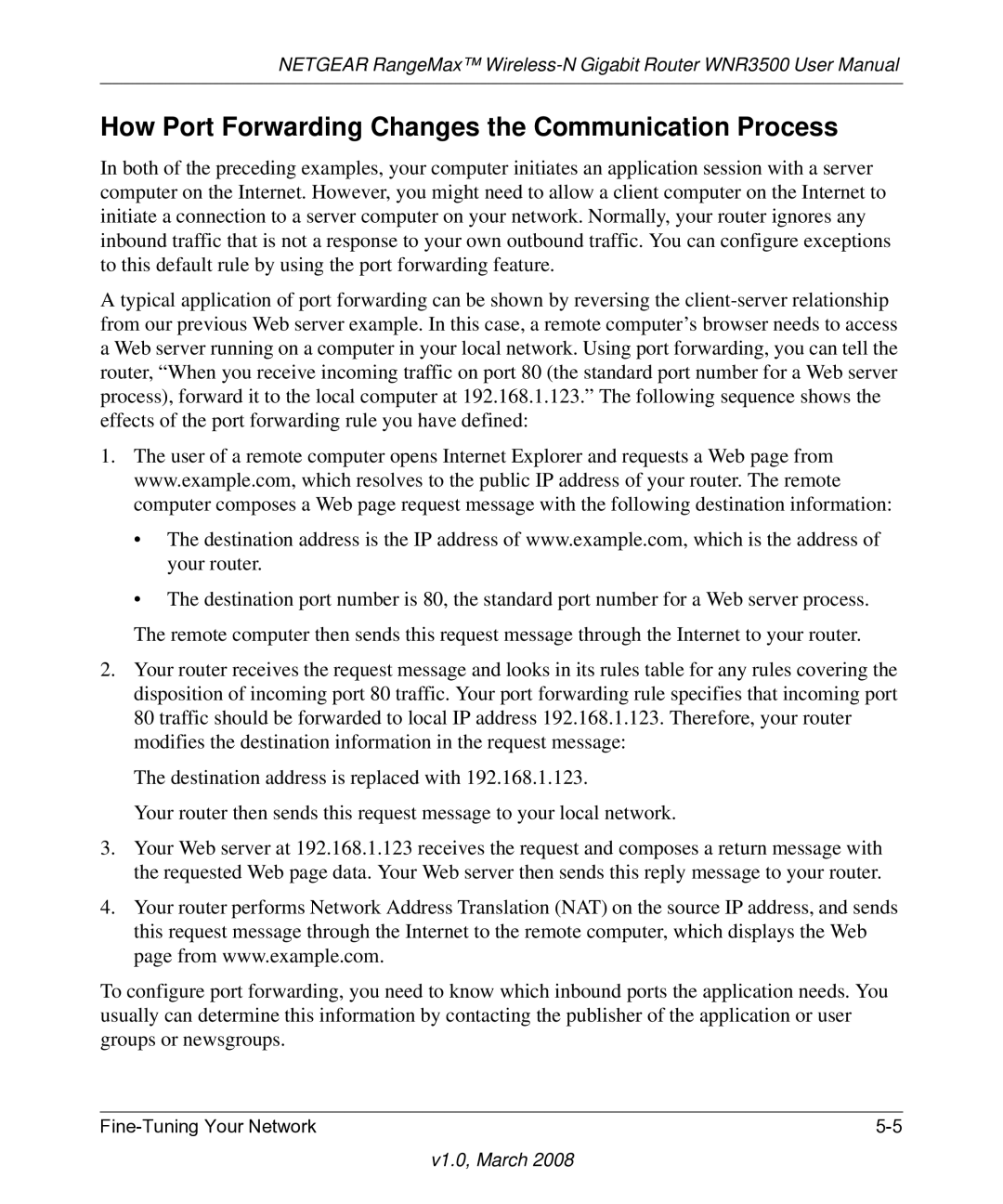 NETGEAR WNR3500 user manual How Port Forwarding Changes the Communication Process 