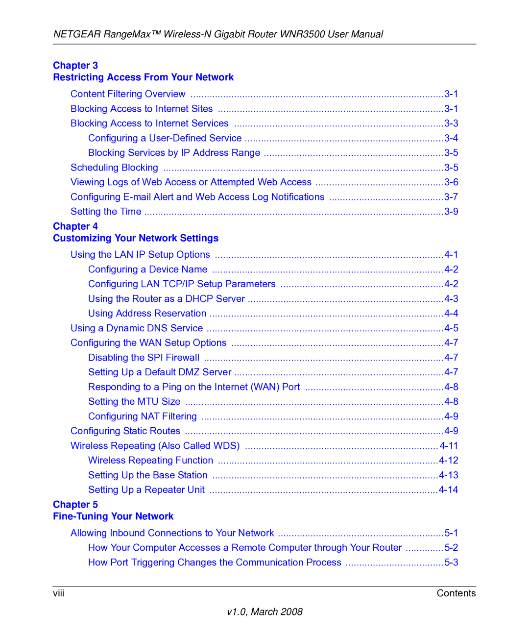 NETGEAR WNR3500 user manual Chapter Restricting Access From Your Network 