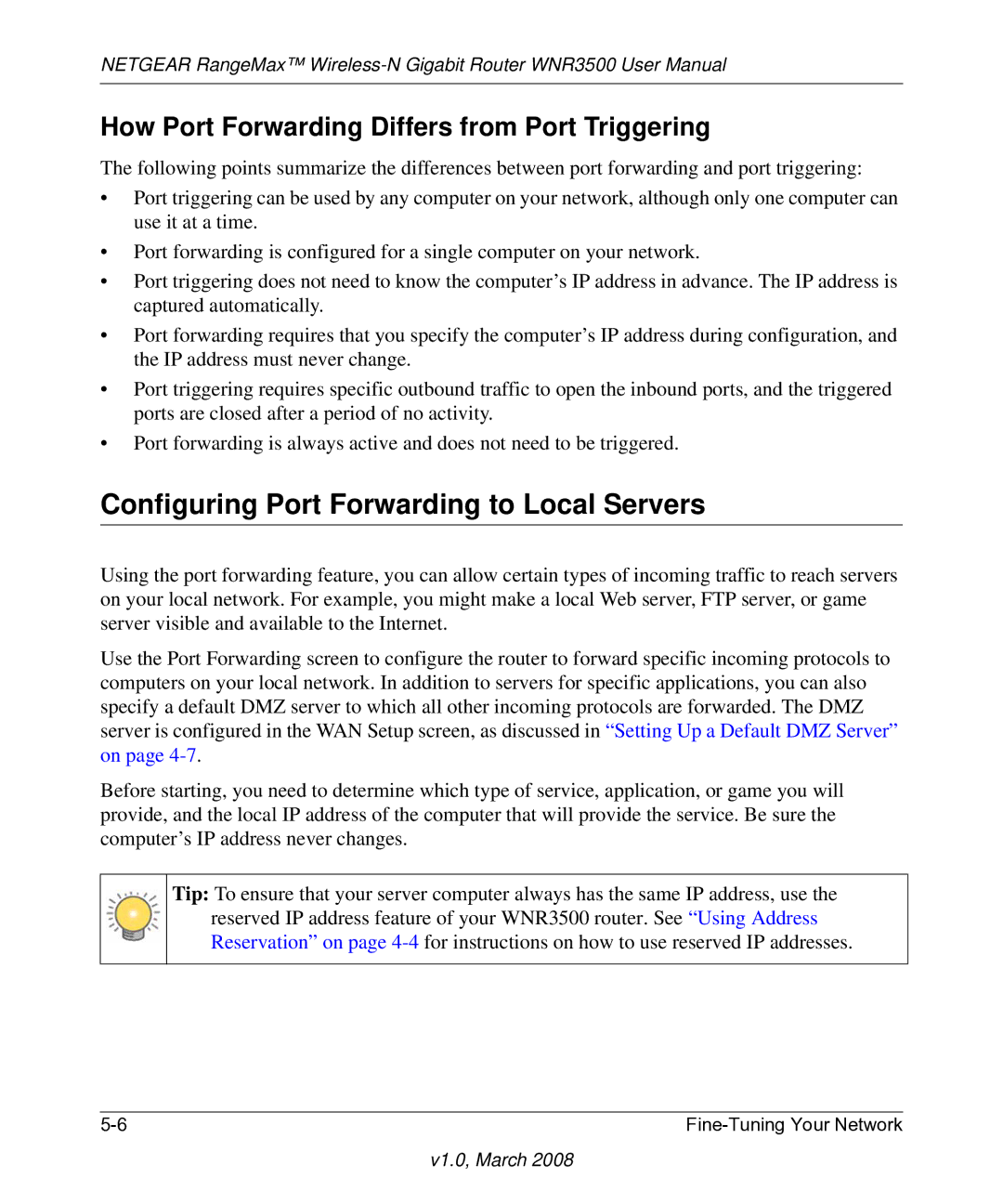 NETGEAR WNR3500 user manual Configuring Port Forwarding to Local Servers, How Port Forwarding Differs from Port Triggering 