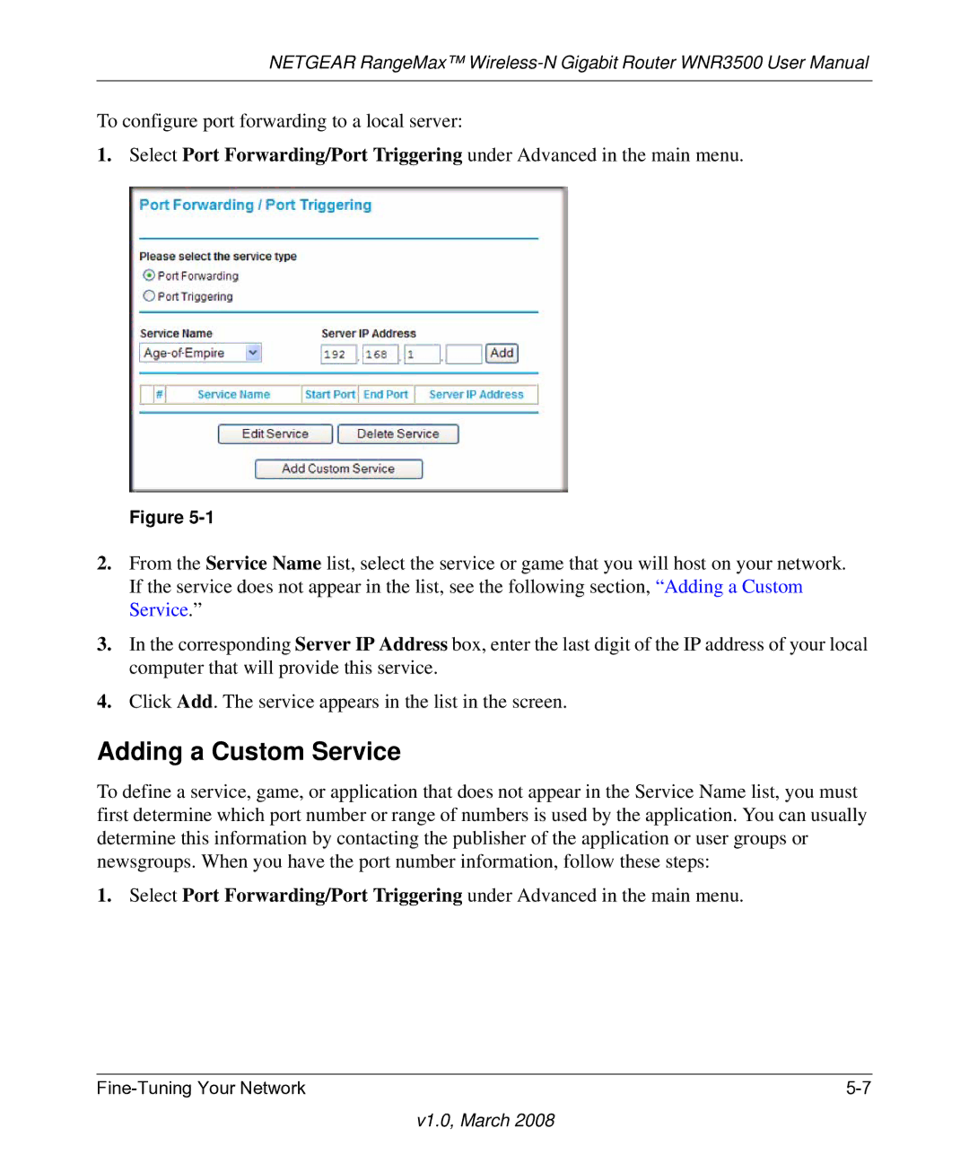 NETGEAR WNR3500 user manual Adding a Custom Service 