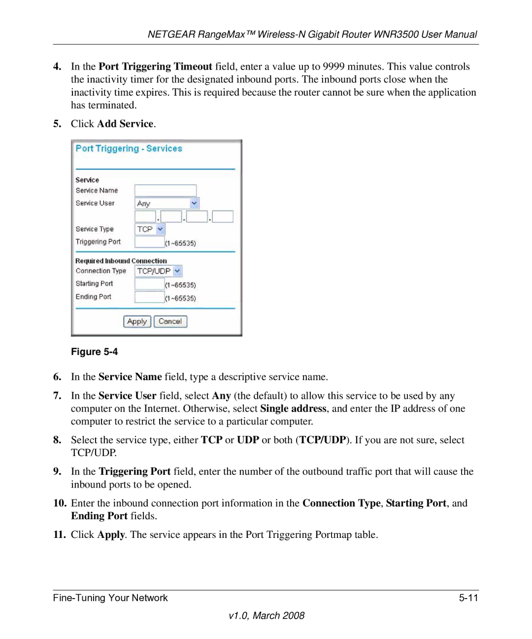 NETGEAR WNR3500 user manual Click Add Service 