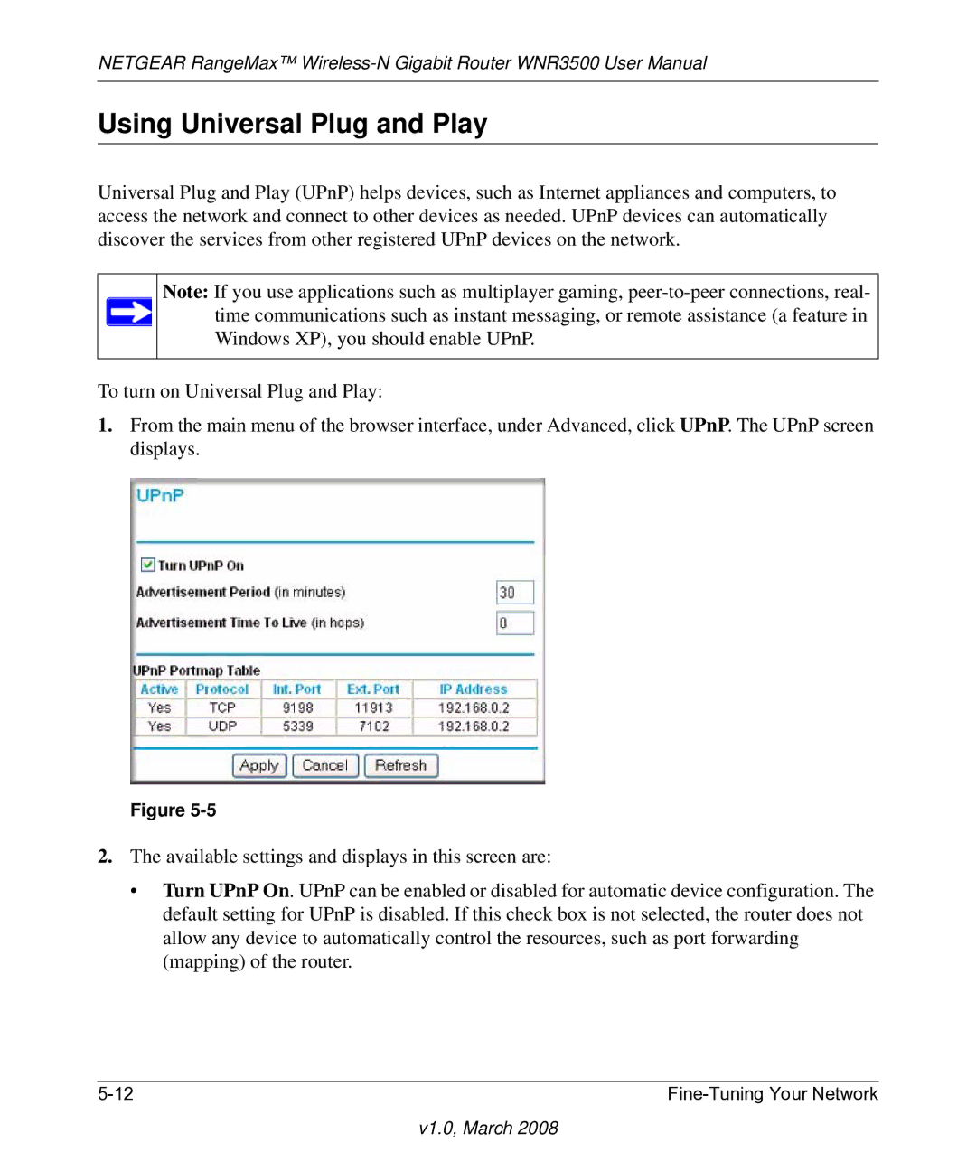 NETGEAR WNR3500 user manual Using Universal Plug and Play 